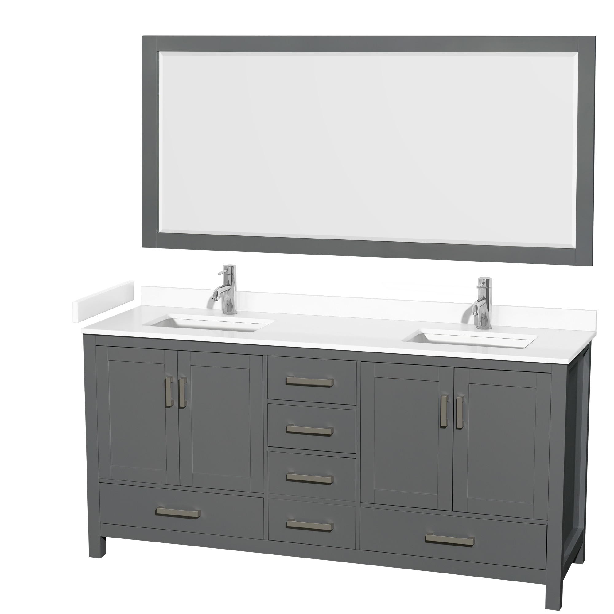 Wyndham Collection WCS141472DKGWCUNSM70 Sheffield 72-in Dark Gray with Brushed Chrome Trim Undermount Double sink Bathroom Vanity with White Cultured Marble Cultured marble Top (Mirror Included)
