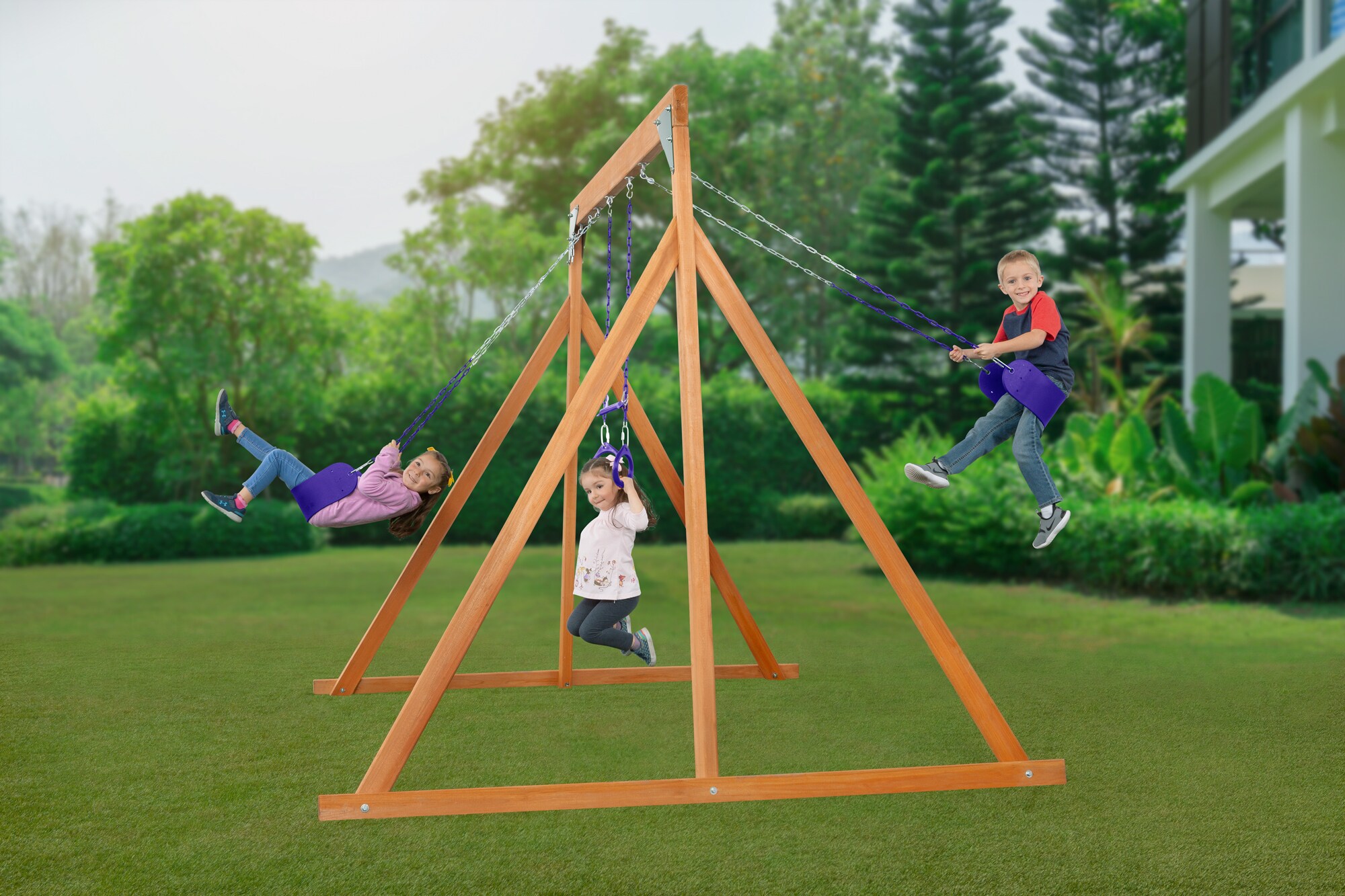 Creative Cedar Designs Trailside Wooden Swing Set- Purple Residential Wood  Playset in the Wood Playsets & Swing Sets department at