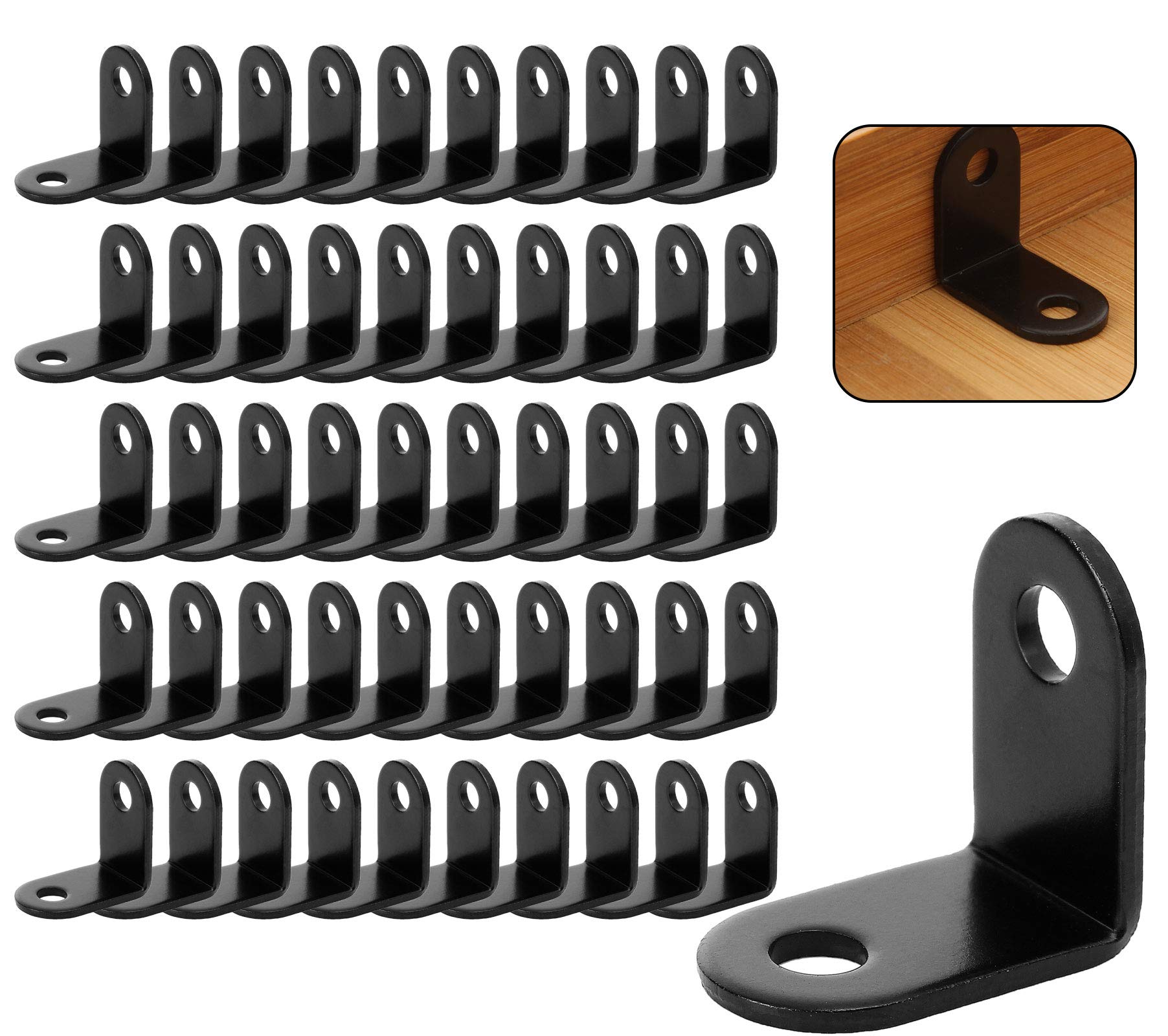 Vrbgify  50 PCS Black Corner Brace 1 by 1 Inch Heavy Duty L Shaped Cast Iron Corner Bracket 90 Degree Small Metal Angle Bracket for Wood Shelves