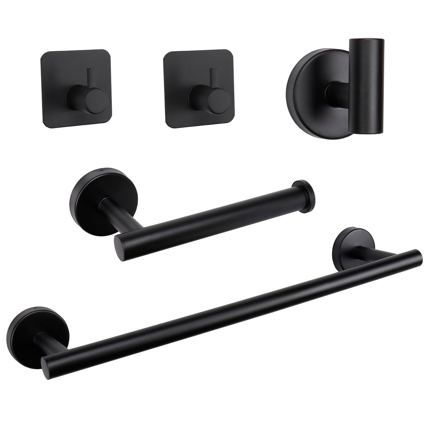 TNSO - Black 16in thick 5 Pcs Stainless Steel Bathroom Hardware Set Towel Bar Toilet Paper Holder...