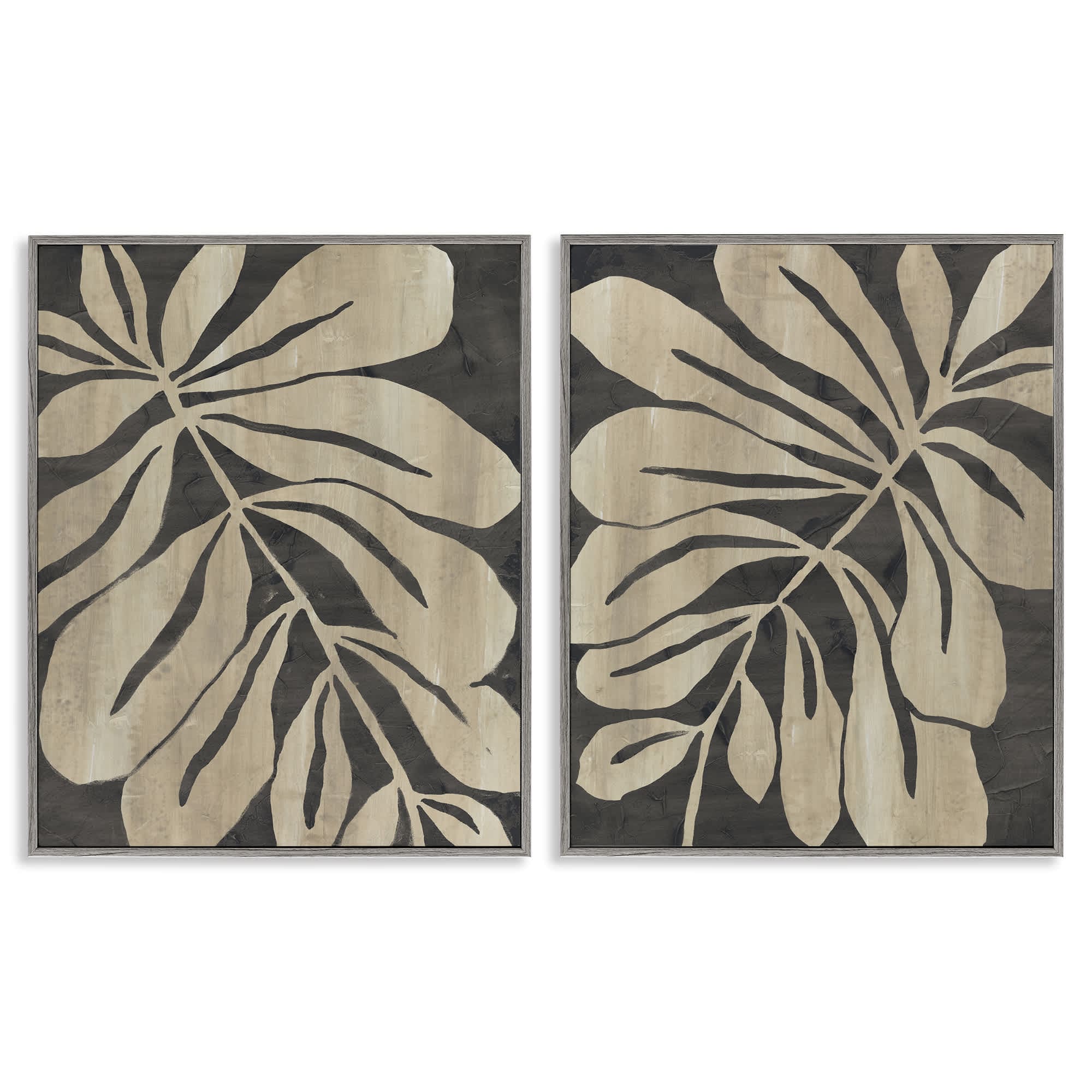Stupell Industries B2-761-GFF-2PC-11X14 Rustic Curved Leaves 2 Piece Gray Framed Giclee Art Set By June Erica Vess 11 x 14