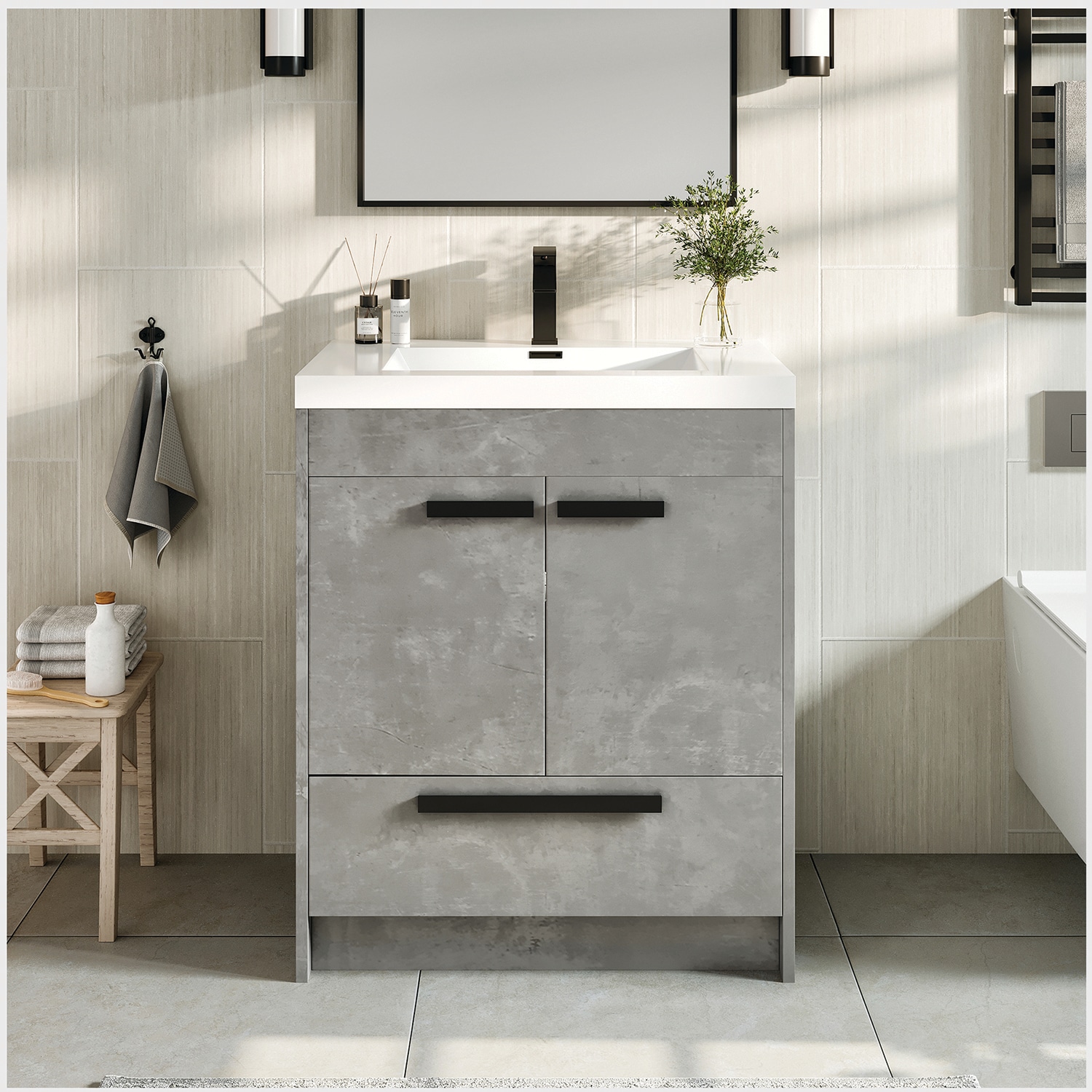 Eviva Lugano 30-in Gray Single Sink Bathroom Vanity with White Acrylic ...