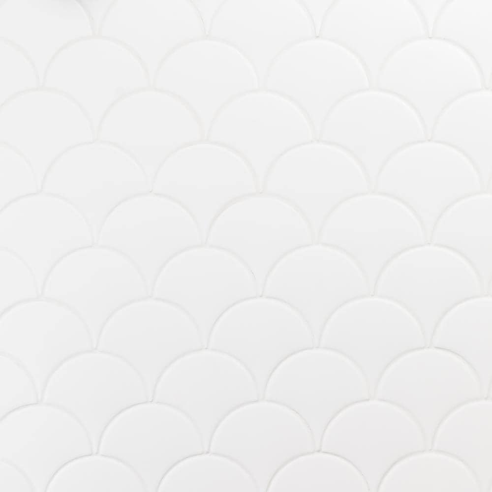 Tidewater Matte White Fish Scale Ceramic Wall Tile - 2" x 5"