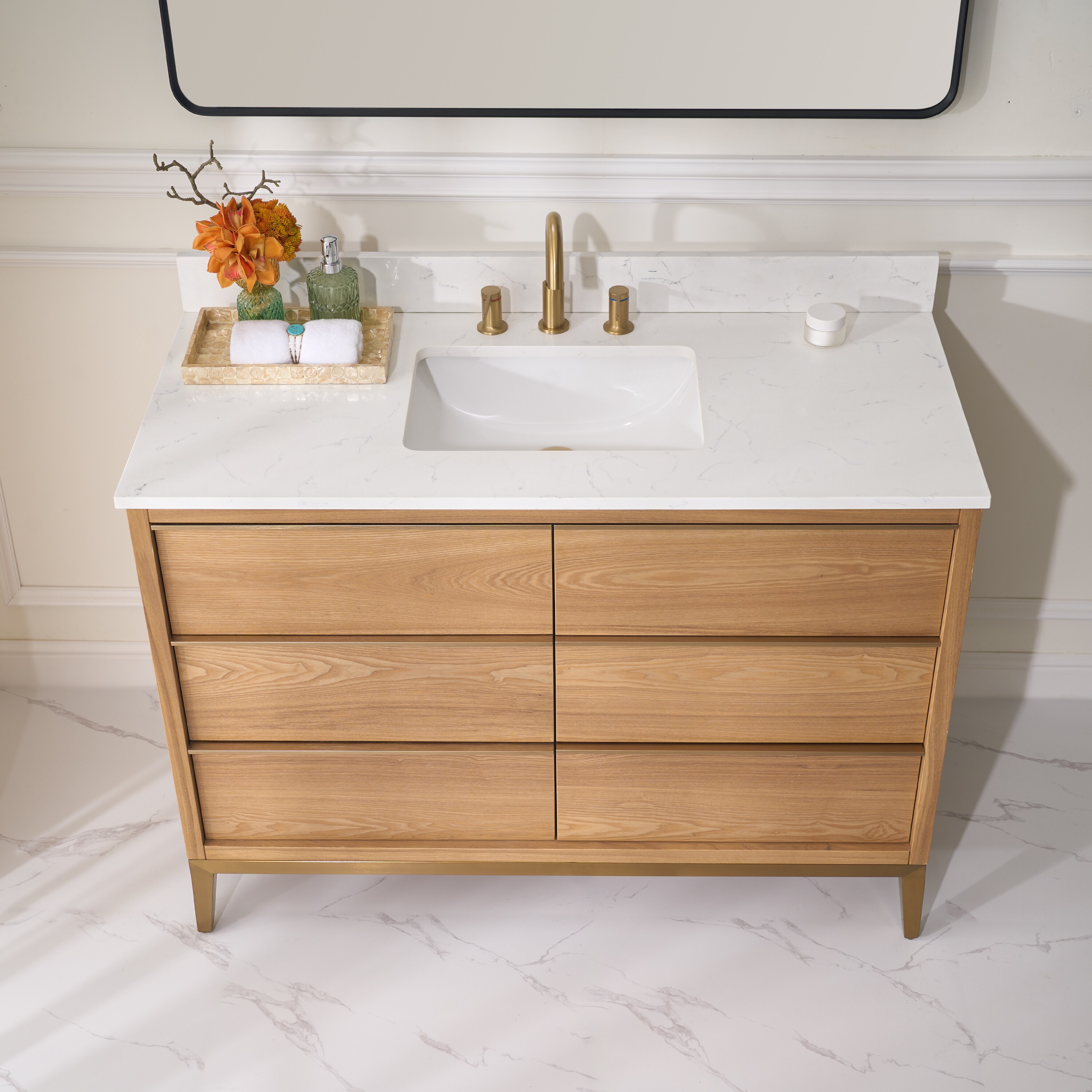 WELLFOR Nolan Solid Wood Bathroom Vanity 48-in Oak Undermount Single ...