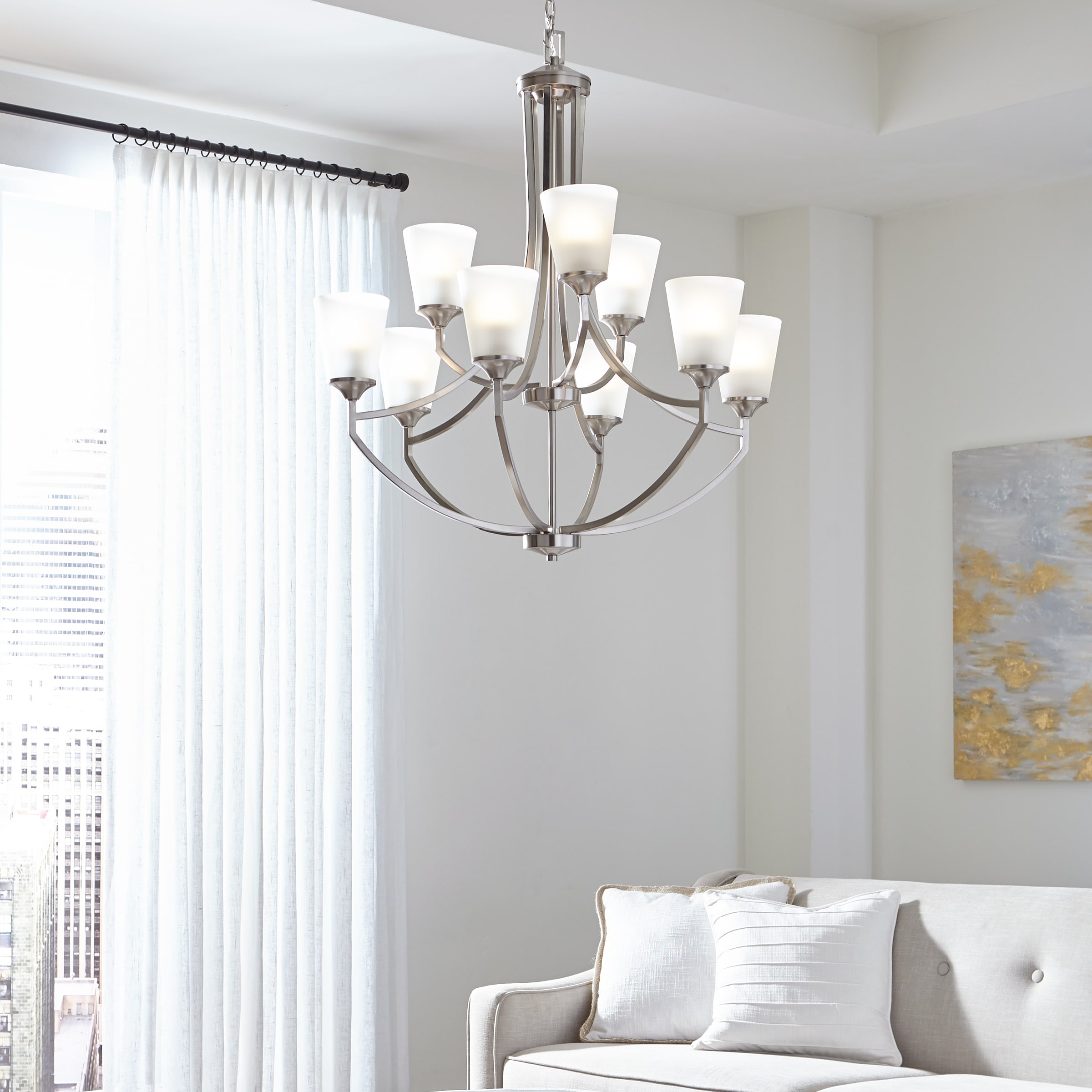 Generation Lighting 3124509-962 Hanford 9 -Light Brushed Nickel Transitional For Use in Dining Rooms, Foyers, Kitchens, Chandelier
