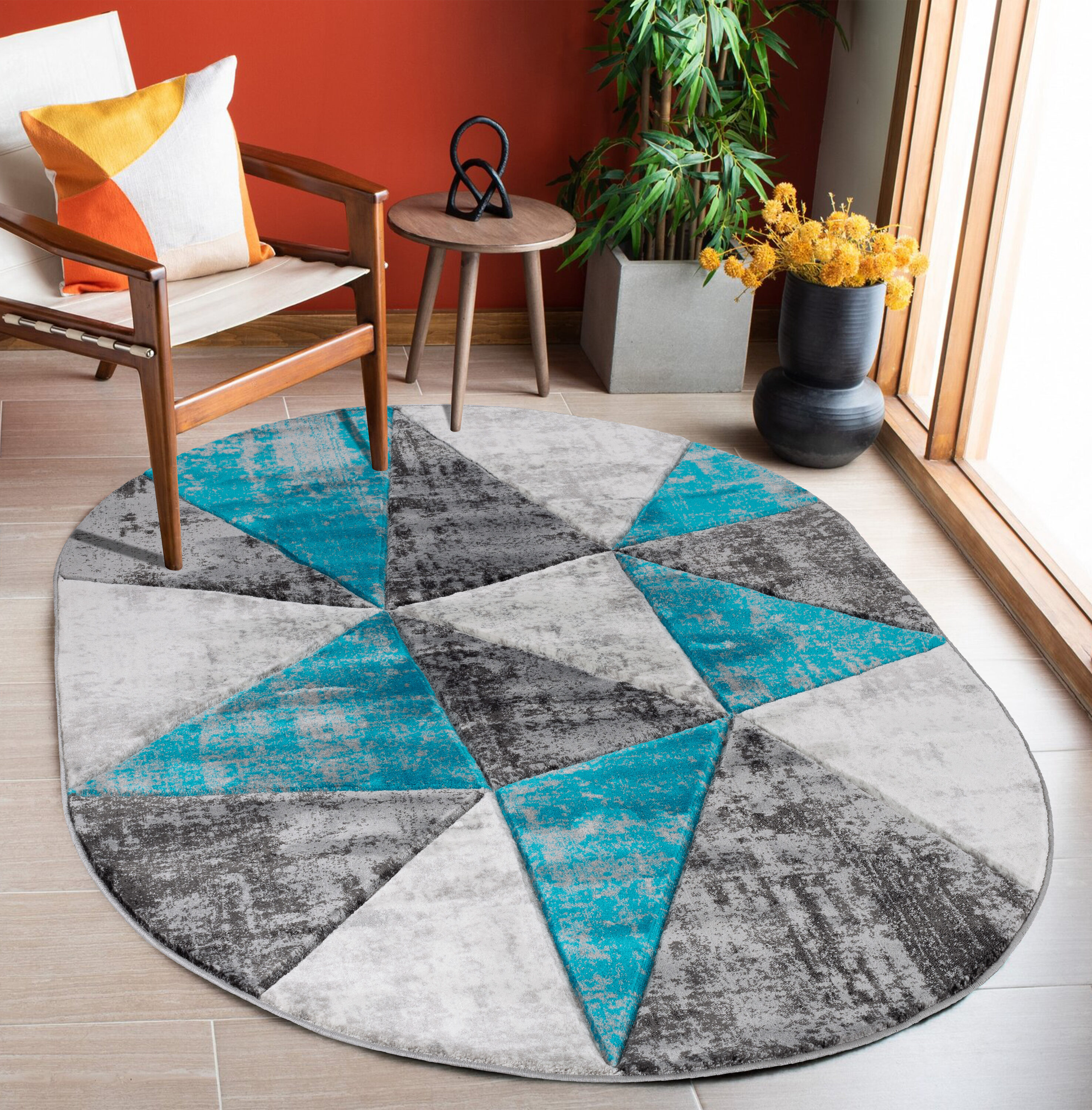 MDA Rugs OR11758OV Orelsi 5 x 8 (ft) Polypropylene Gray/Blue Oval Indoor Abstract Area rug