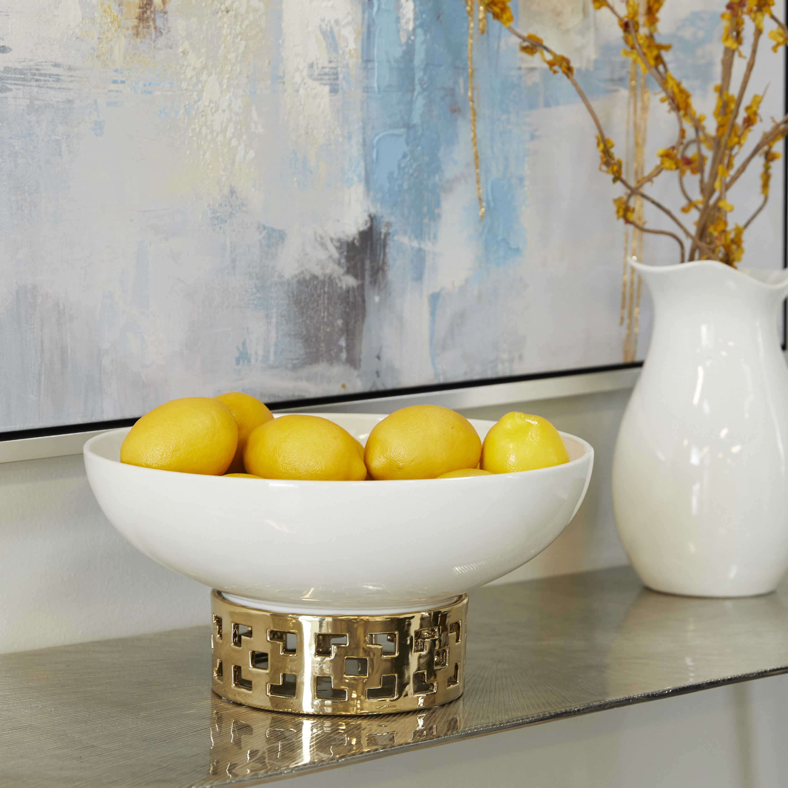 CosmoLiving by Cosmopolitan 73768 White Stone Glam Decorative bowl
