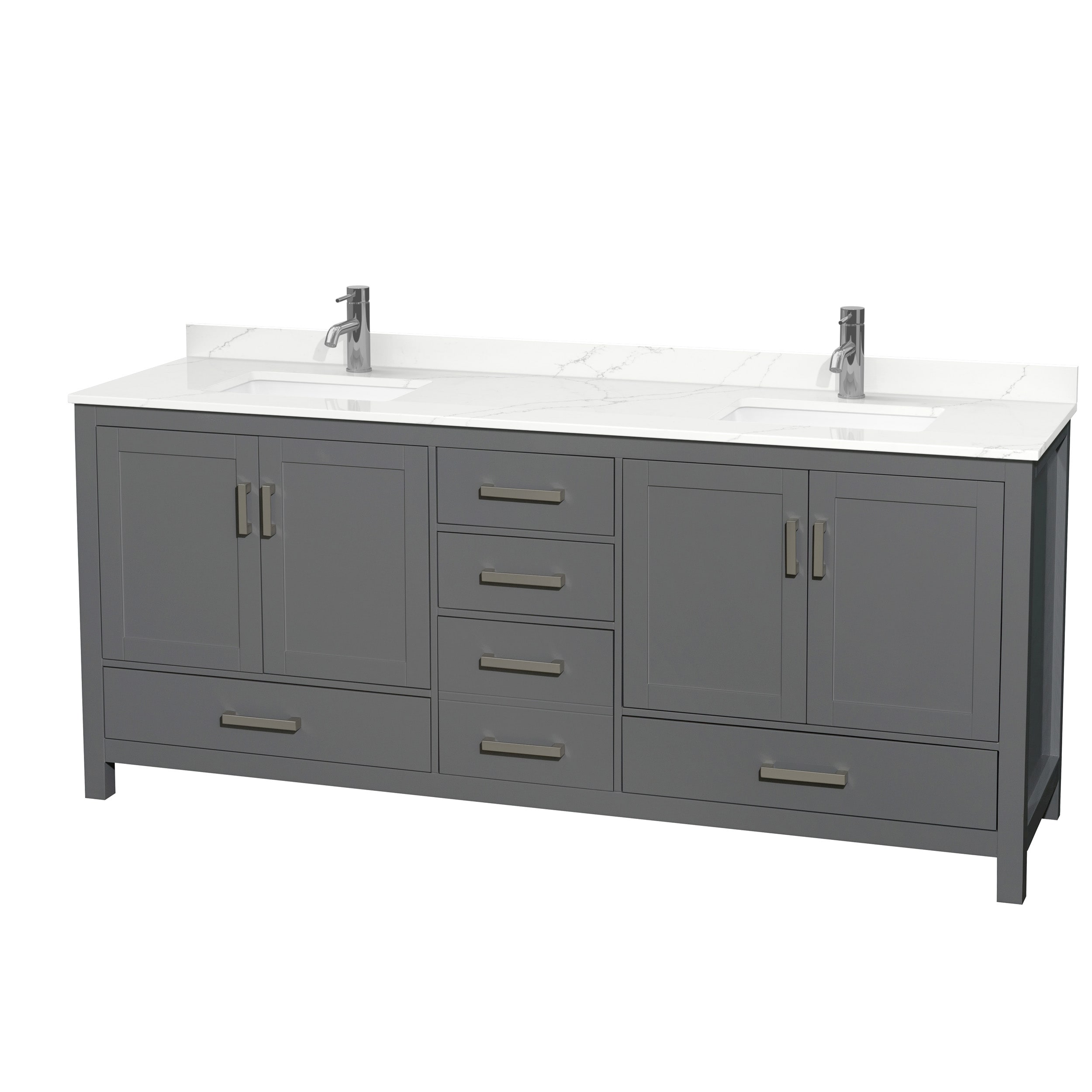 Wyndham Collection WCS141480DKGGTUNSMXX Sheffield 80-in Dark Gray with Brushed Chrome Trim Undermount Double Sink Bathroom Vanity with Giotto Quartz Quartz Top