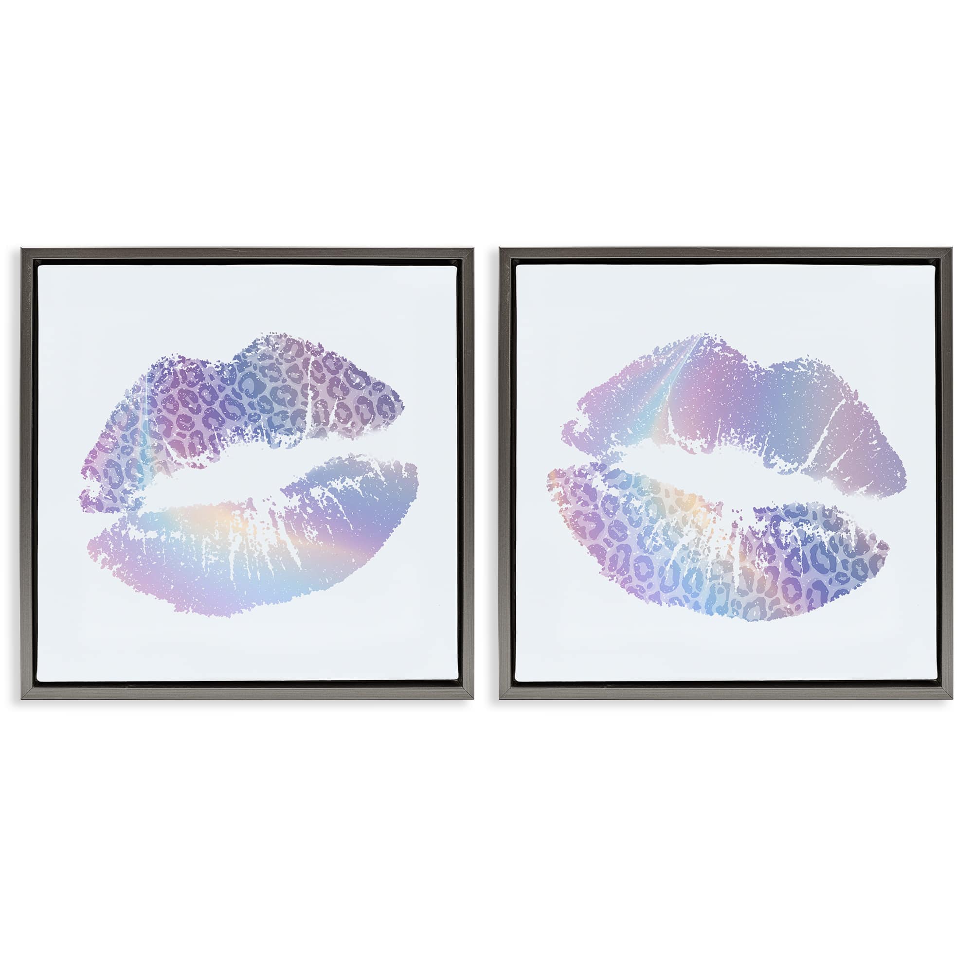 Stupell Industries B2-785-FFL-2PC-17X17 Glam Leopard Pattern Lipstick 2pc Floating Frame Set design by Kim Allen