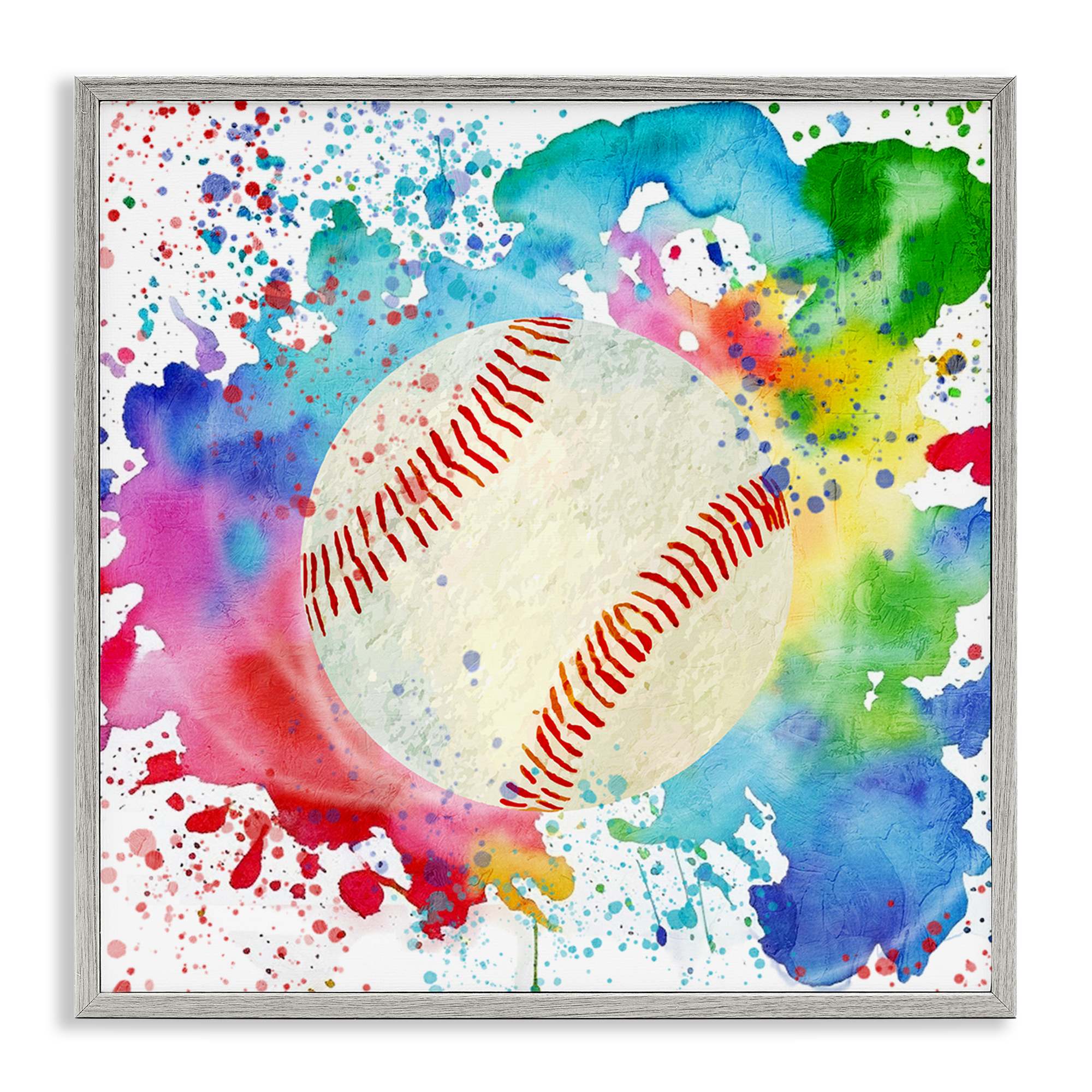 Stupell Industries BS-049-GFF-17X17 Colorful Splash Baseball Framed Giclee design by Kim Allen