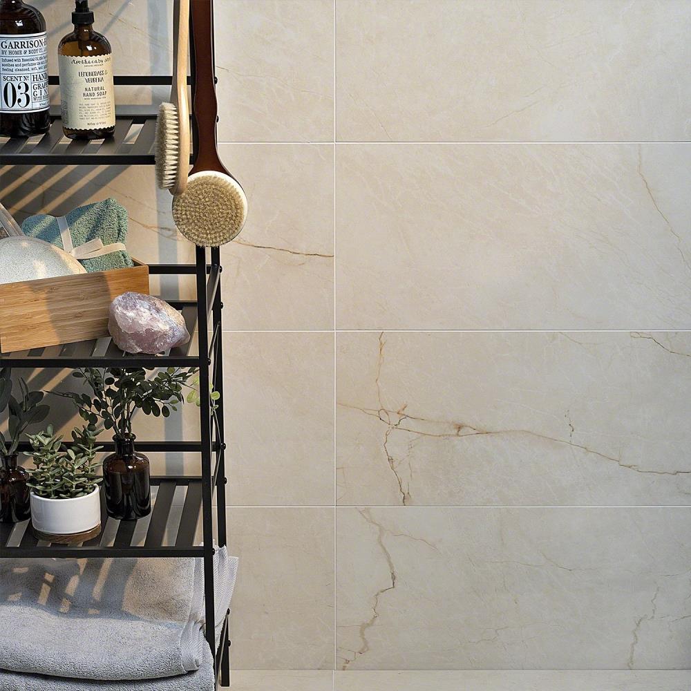 Grace Polished Beige Porcelain Marble Look Rectangular Tile
