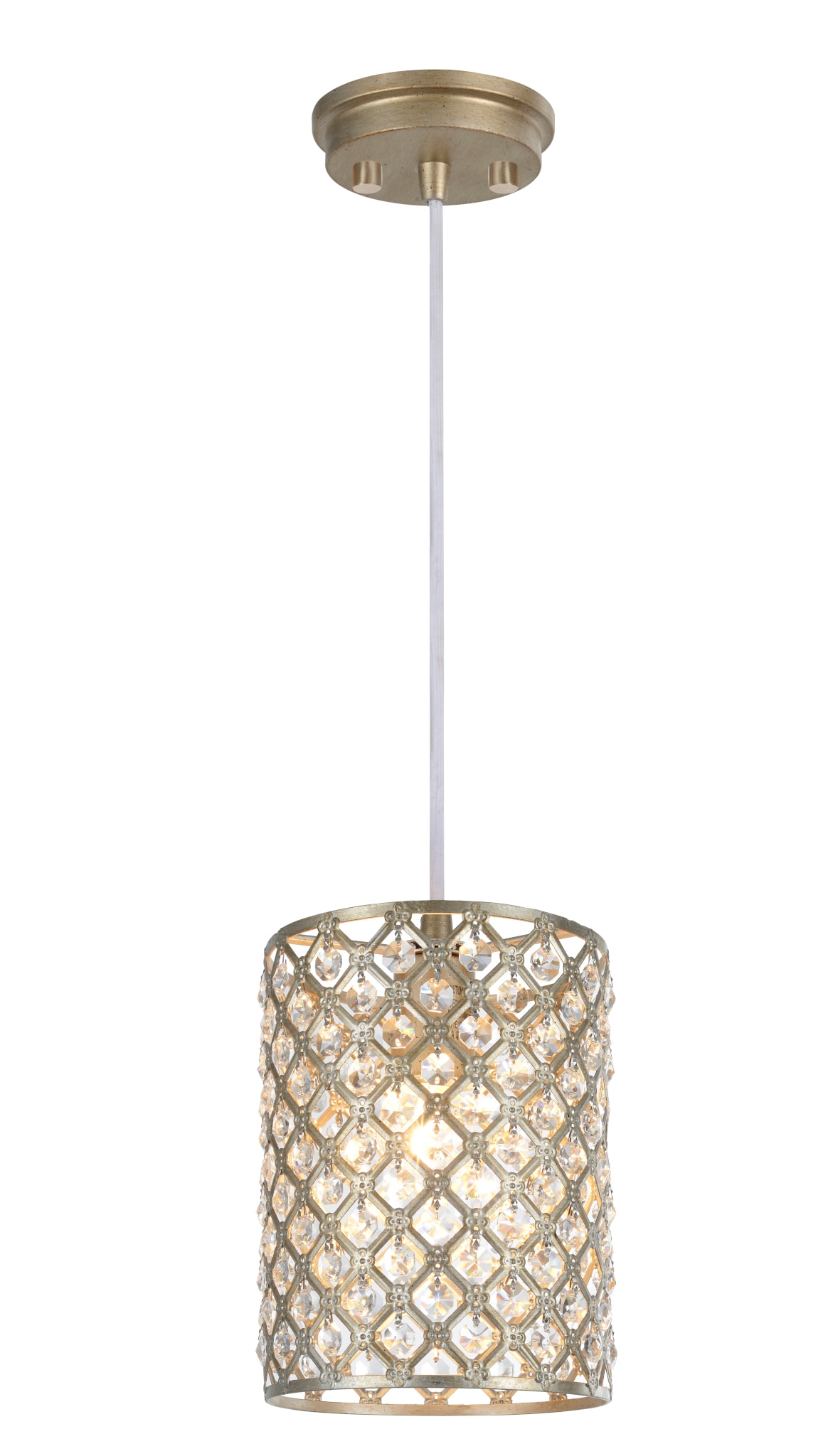 Mini Crystal Beaded Antique Silver Drum Pendant Light