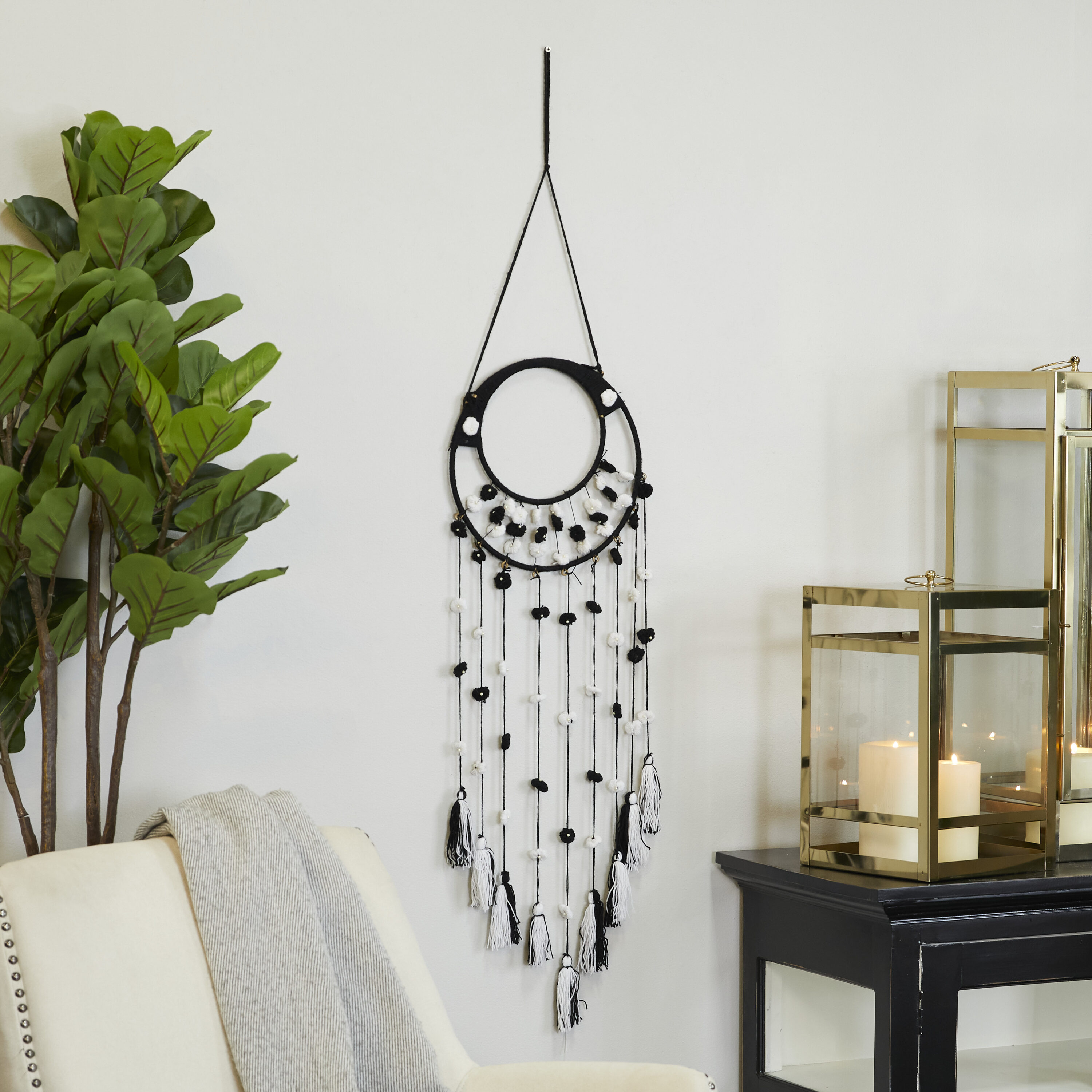 Grayson Lane 92003 12-Inches W x 55.0-Inches H Metal Macrame with Tassels and Pearls Bohemian Wall sculpture