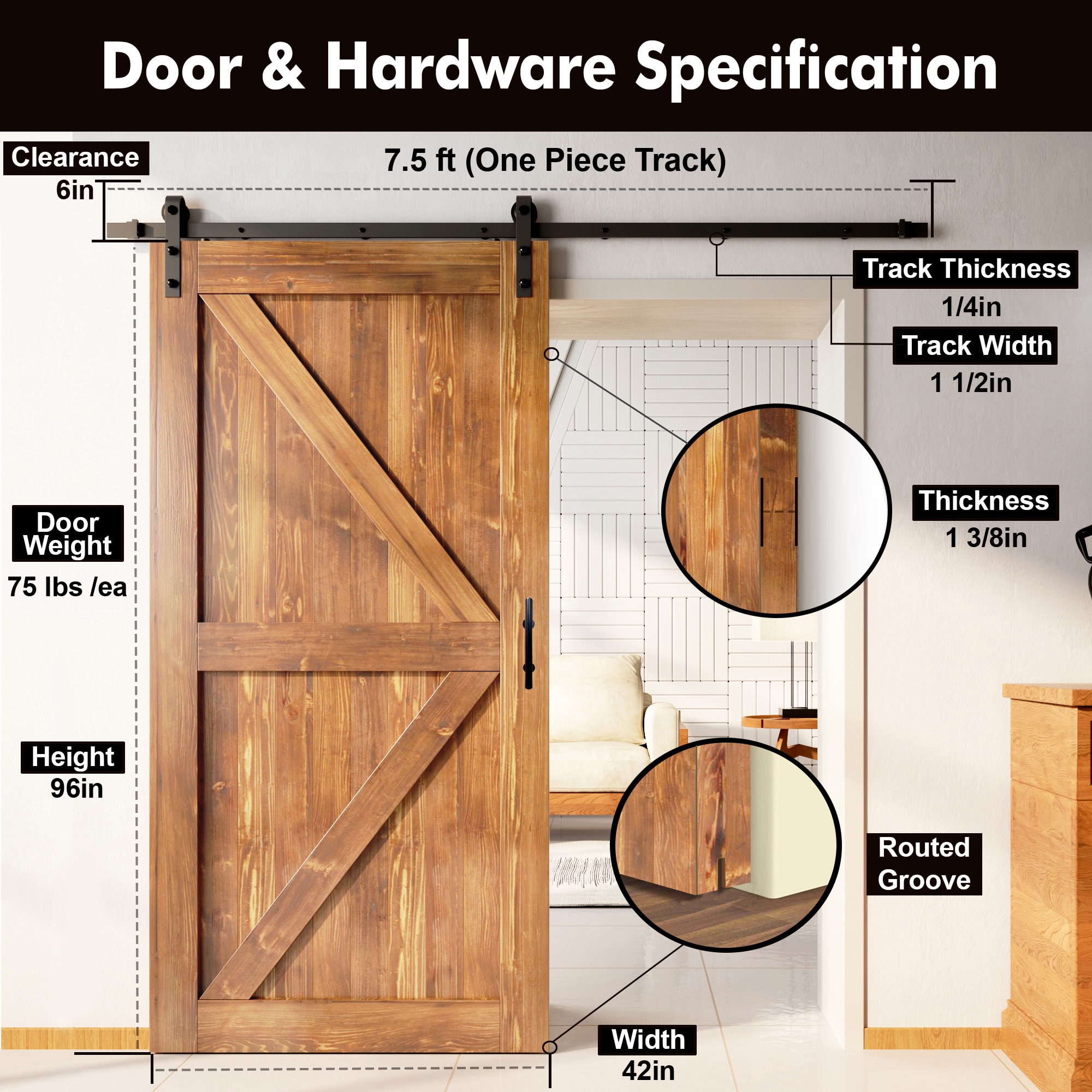 HOMACER YT1TGH090C-4296-K-EA Barn-Doors - View #7