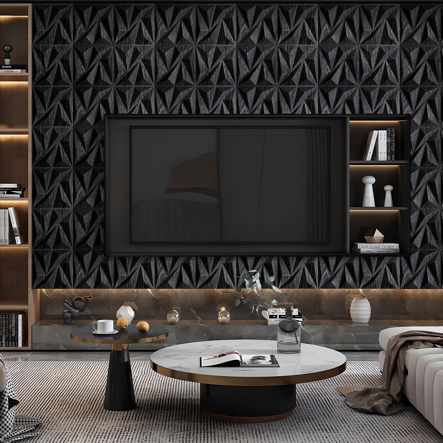 Phewnyzo 3D wall panels black wood diamond design accent wall panels ...