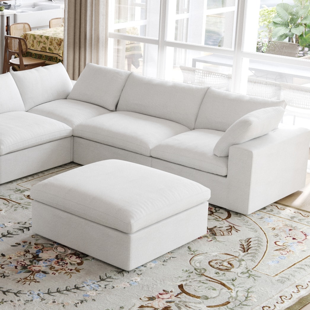 BuotiqHom DH-OT-121WE 45-in Modern White (Ottoman) Linen 1 -seater Sectional