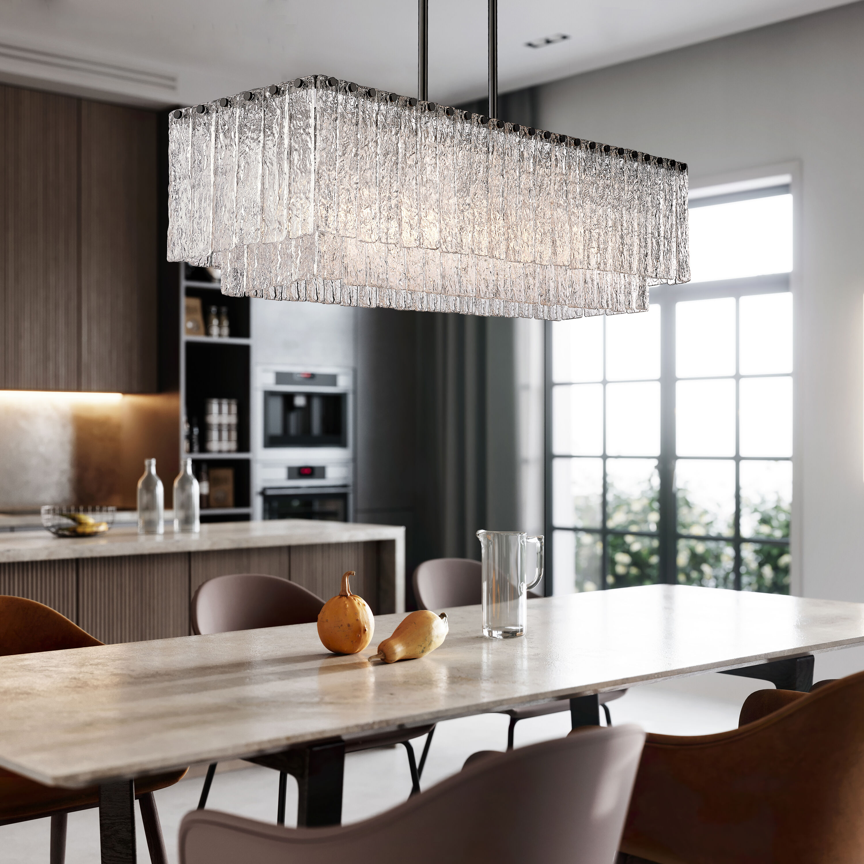Matte Black and Glass 5-Light Linear Chandelier