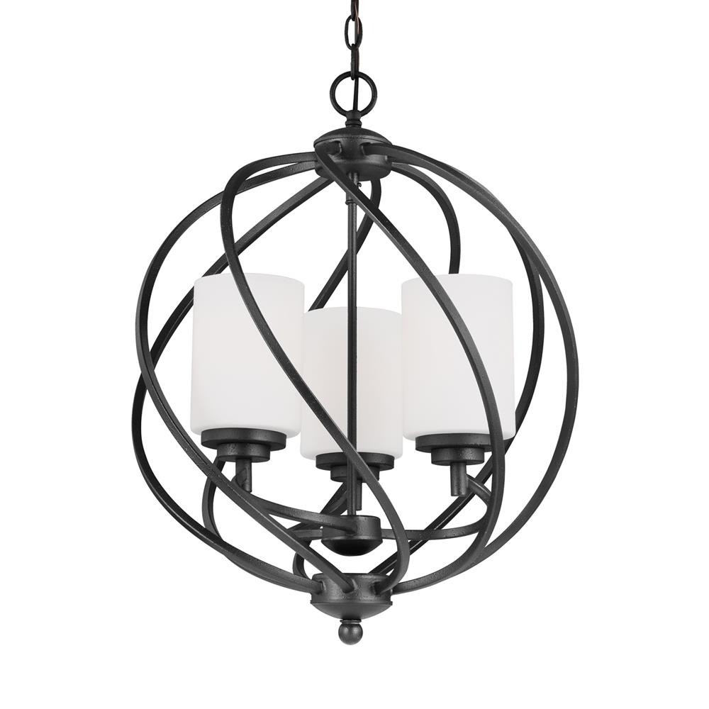 Sea Gull Lighting 5125203-839 Goliad Blacksmith Transitional Etched Glass Orb Hanging Single