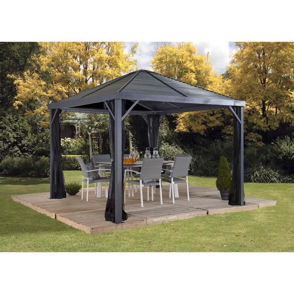 Sojag 8.01-ft x 8.01-ft Sanibel Light Grey Metal Square Screened Gazebo ...