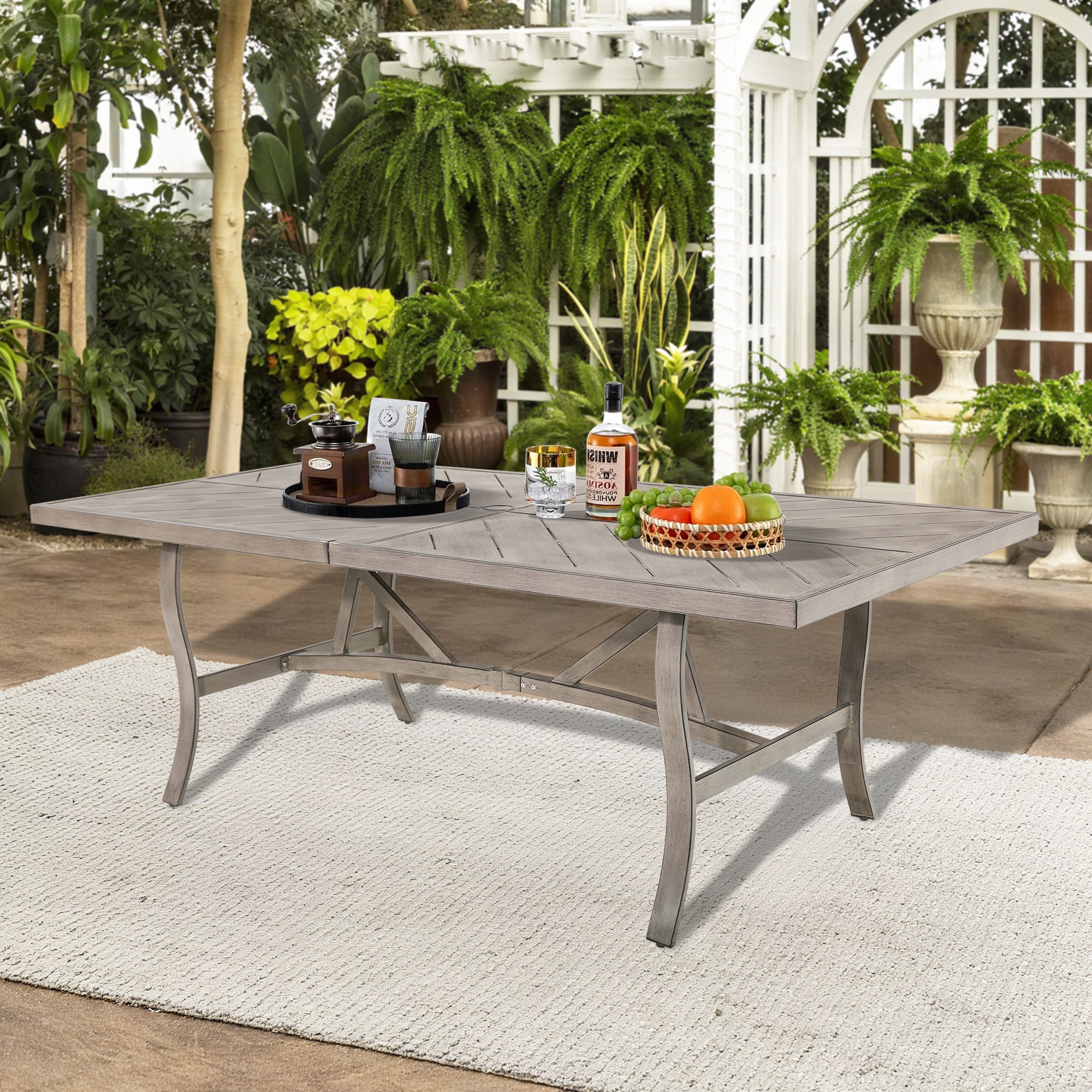 PEAK HOME FURNISHINGS 970504 Patio Dining Table Grey Casual Metal Dining Table, with Hand-brushing Finish and Metal 84-in L x 30-in H