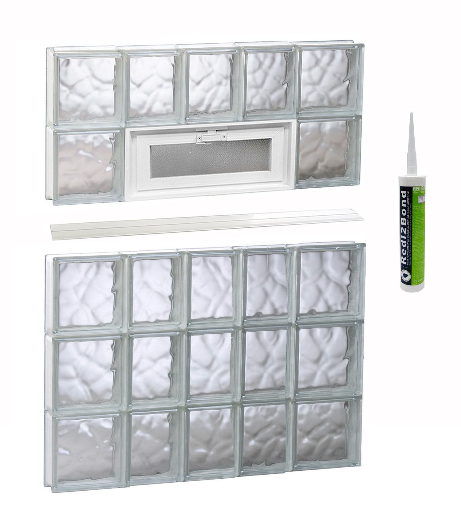 REDI2SET V3440DC Wavy Glass 32-3/4-in x 38-3/4-in Frameless Replacement Vented Glass Block Window