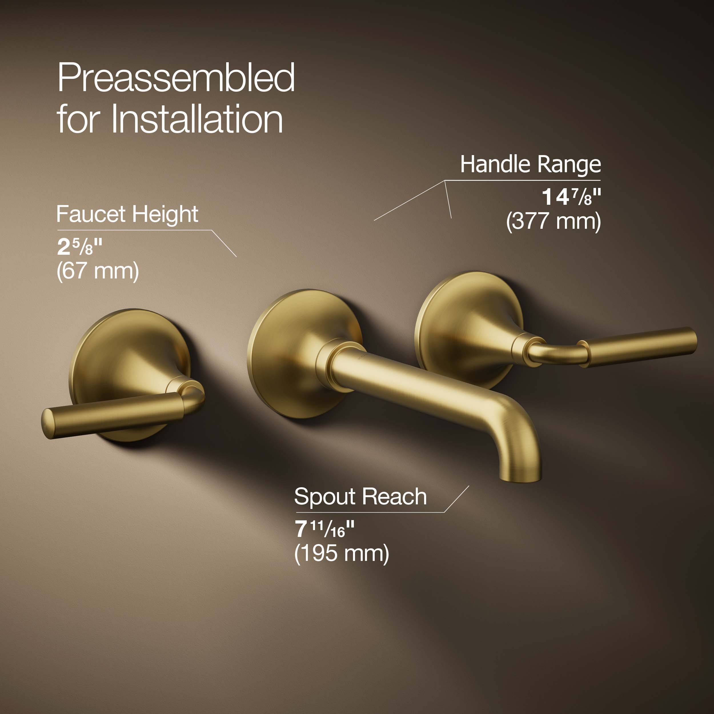 Elegant Vibrant Brushed Moderne Brass Wall-Mount Bathroom Sink Faucet