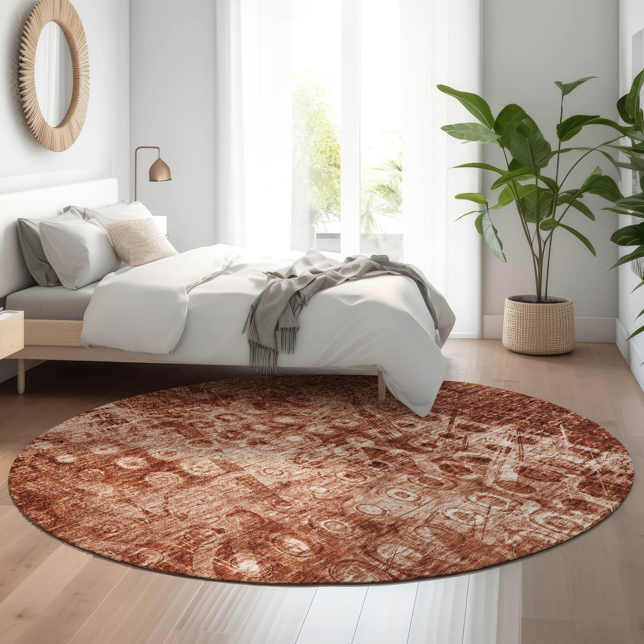 Addison Rugs AMF577PK8RO Mayfield AMF577PK 8 x 8 (ft) Loomed Polyester Paprika Round Indoor Geometric Machine washable Area rug