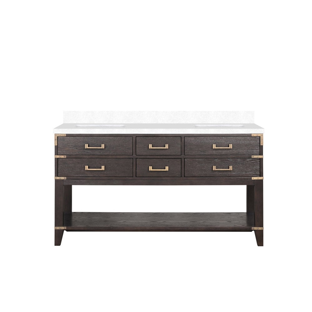Lexora LVGR60DK300 Greenberg 60-in Brown Oak Undermount Double sink Bathroom Vanity with White Cultured marble Top