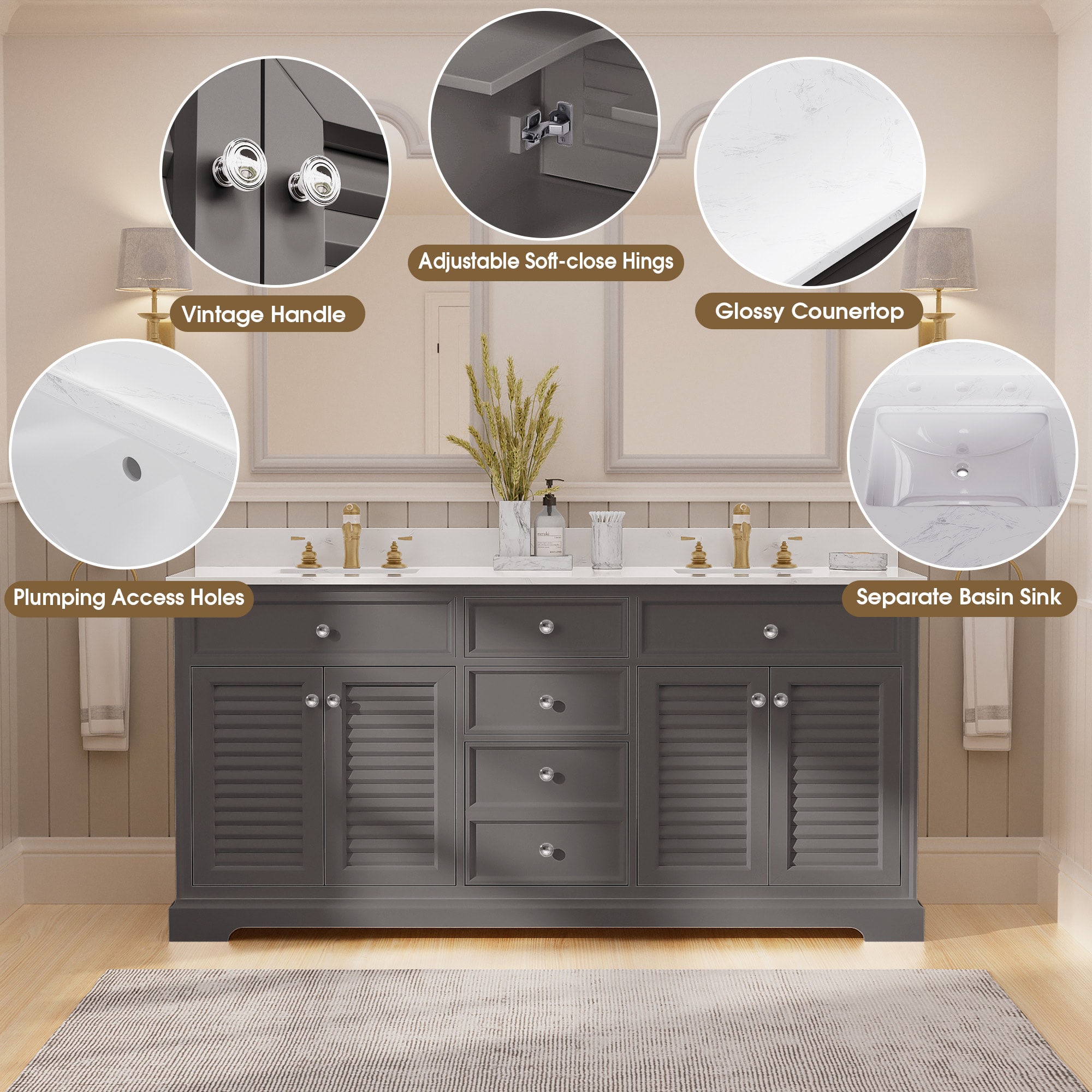 JEAREY DXRZJ-6S-BE Bath-Vanity-Combo - View #6
