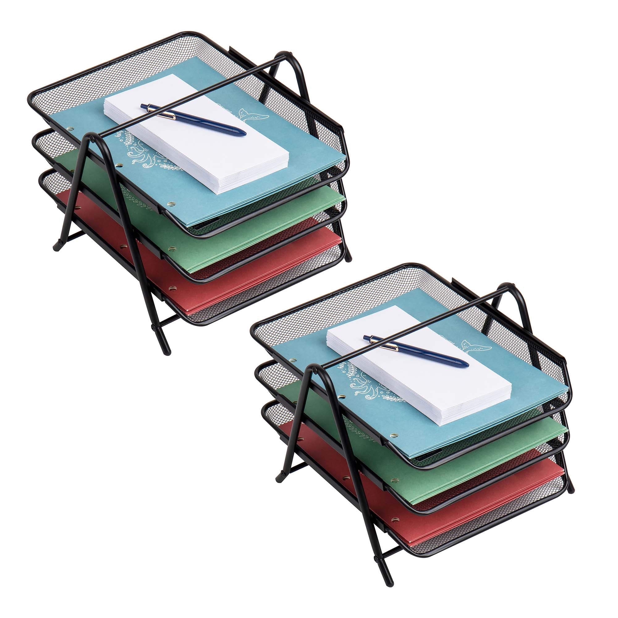Mind Reader 3TPAP2PK-BLK Metal 3 Compartment Letter Tray, Pack of 2, Black