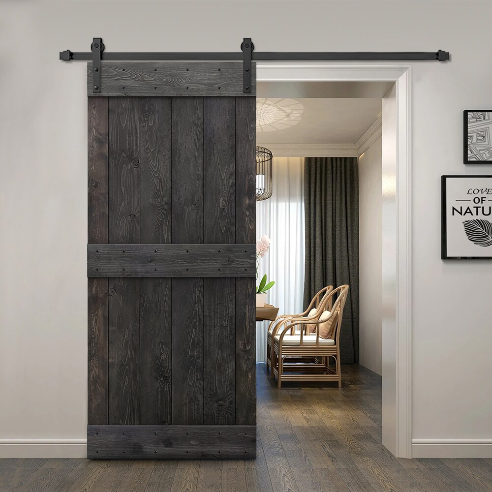 CALHOME 48-in x 84-in Charcoal Black Knotty Pine Wood Single Barn Door ...