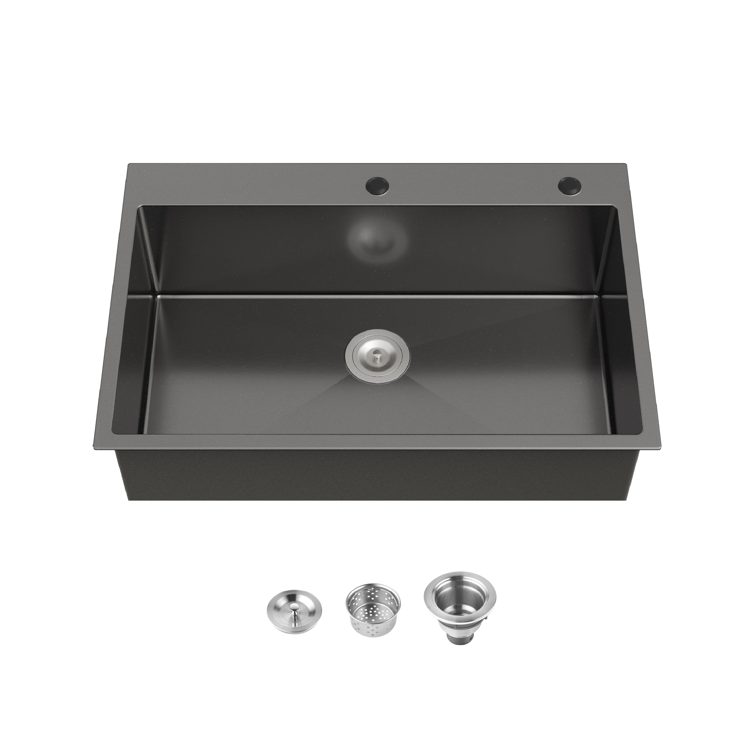 Tatayosi P1-7P370630 Stainless Steel Kitchen Sink 33 Inches x22 Inches Single Bowl Overmount Handmade Sink in Black with US Standard Drain and Hook