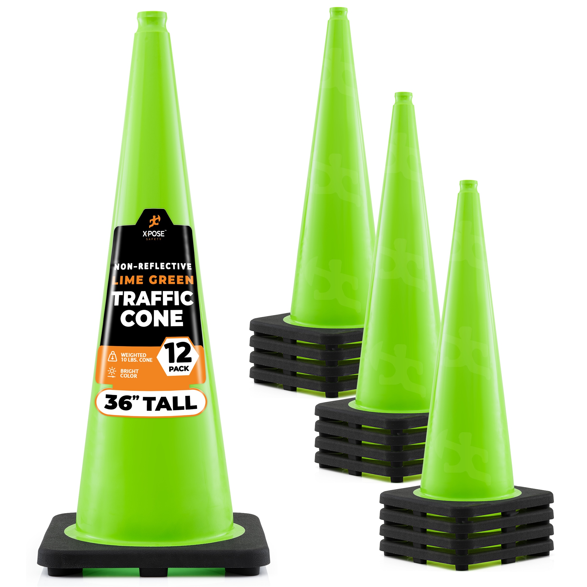 XPOSE SAFETY LTC36-12-X 12 -Pack 40-in Green Traffic safety cone