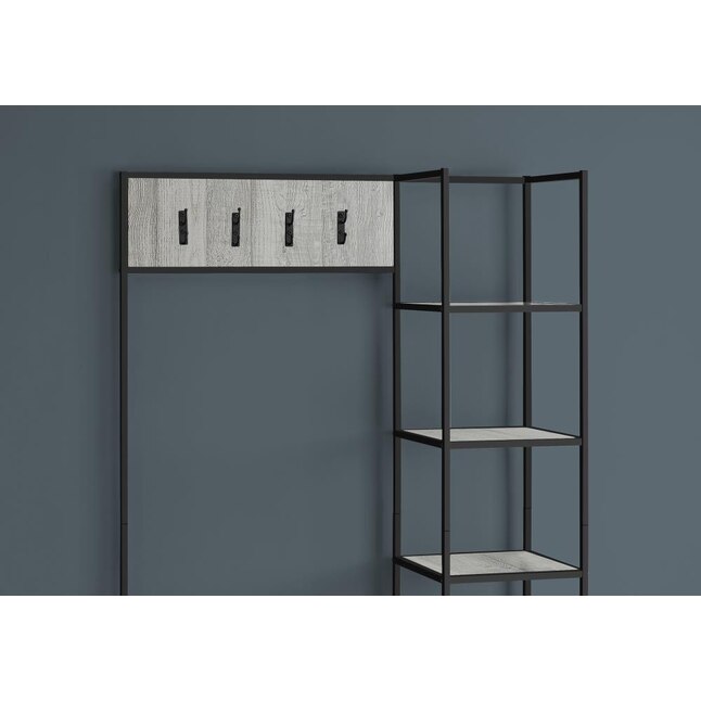 Monarch Specialties 72 In. H Hall Tree Bench - 8 Hooks With 5 Shelves - Grey  Wood-Look and Black Metal in the Hall Trees department at