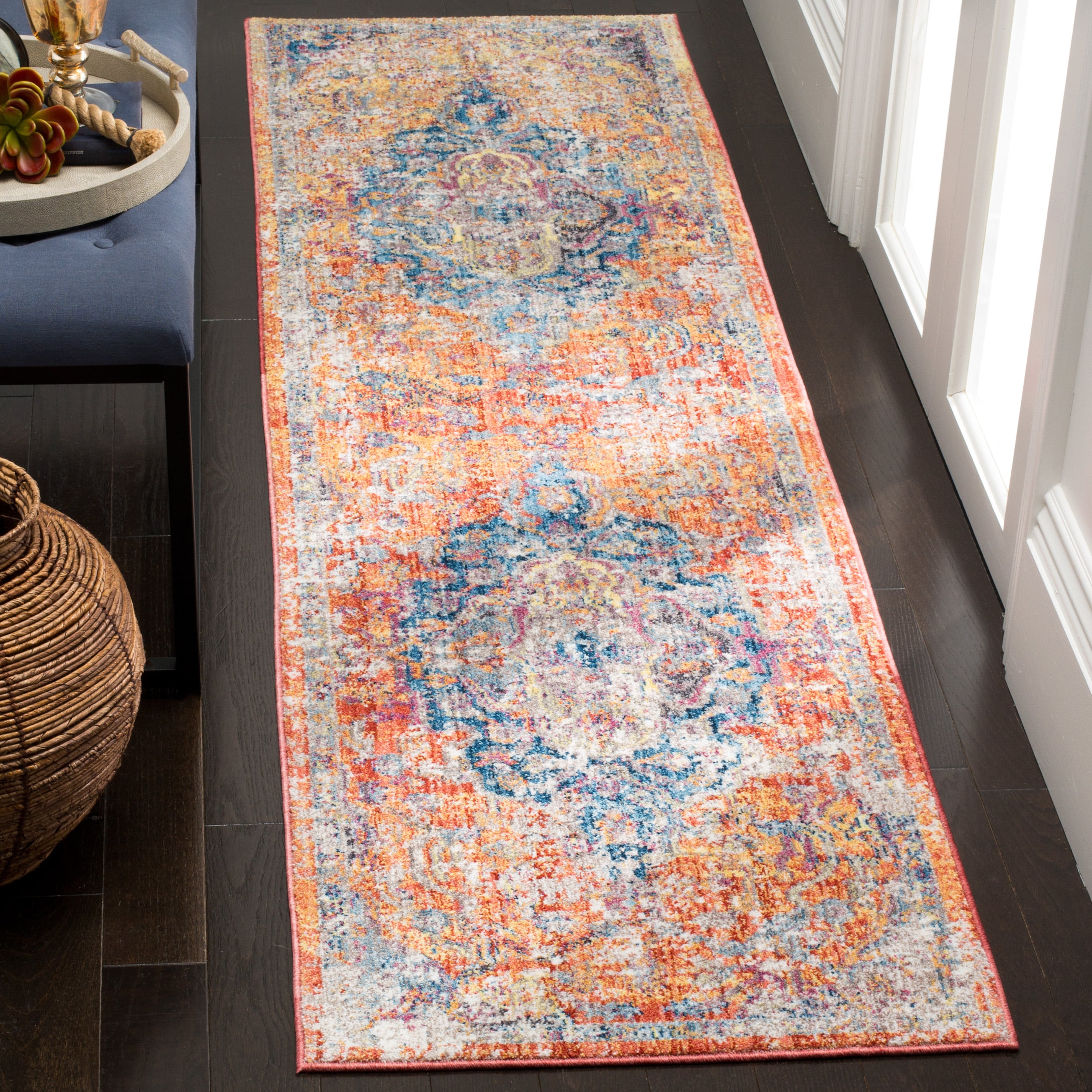 Safavieh BTL350S-212 Bristol Samarkand 2 x 12 (ft) Loomed Polyester Blue/Orange Rectangular Indoor Distressed/Overdyed Vintage Runner rug