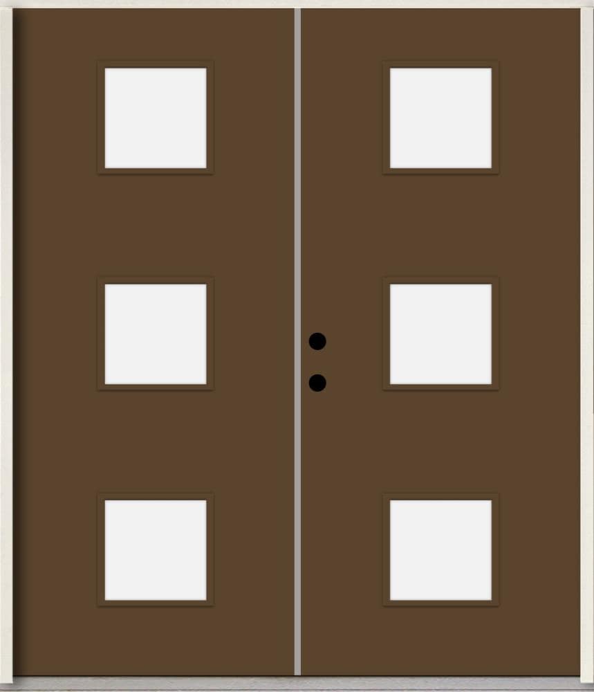 RELIABILT LO1066445 Spotlights 64-in x 80-in x Fiberglass 1/4 lite Right-hand inswing Sable Paint Painted Prehung Double Front Door Insulating core