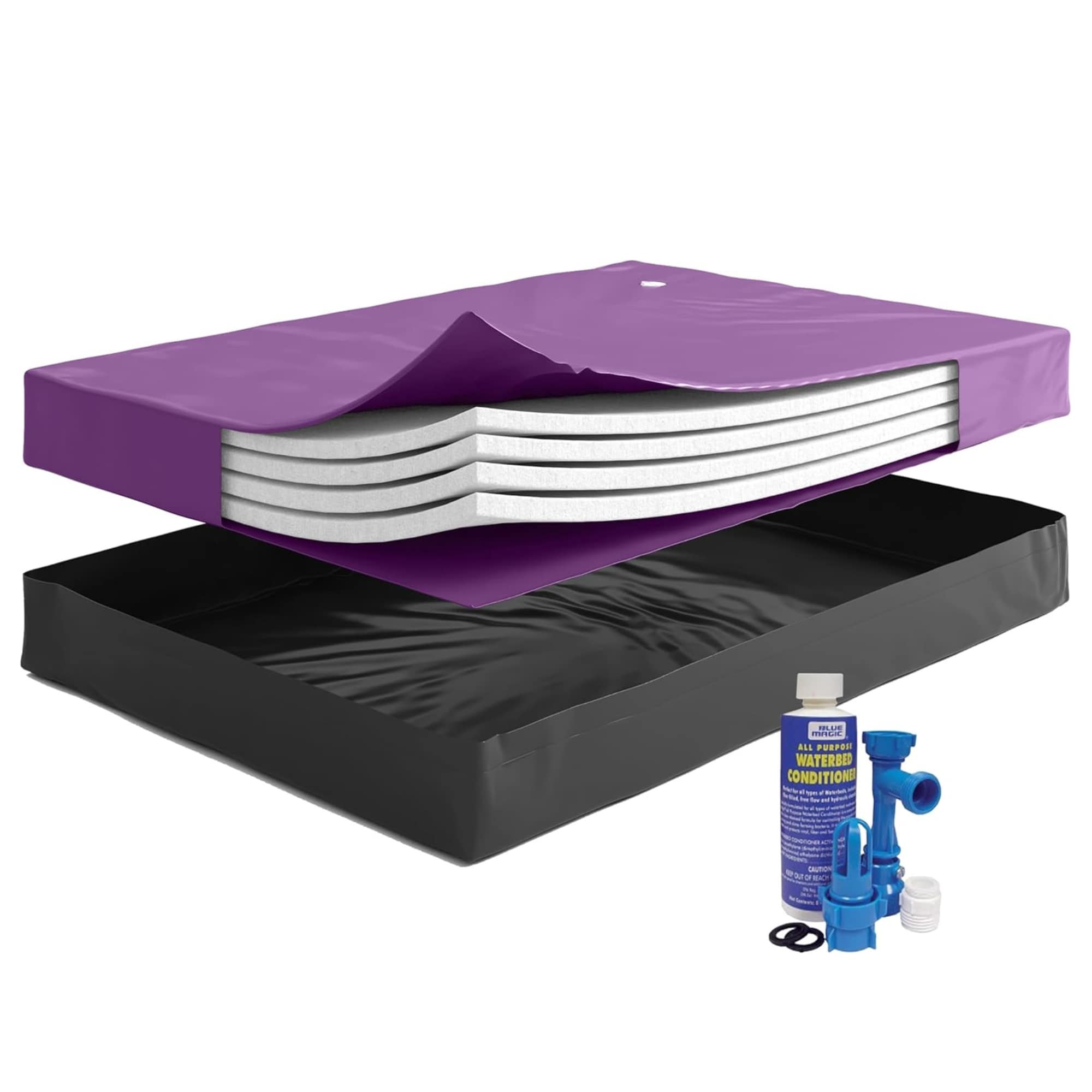 Boyd Sleep WAVELESS 90 Percent Waterbed Hardside Mattress Bundle - Includes Fill and Drain Kit - 8oz Water Conditioner and Stand-Up Liner - Bed Frame Not Included - Super Single Size #MT00717BSS