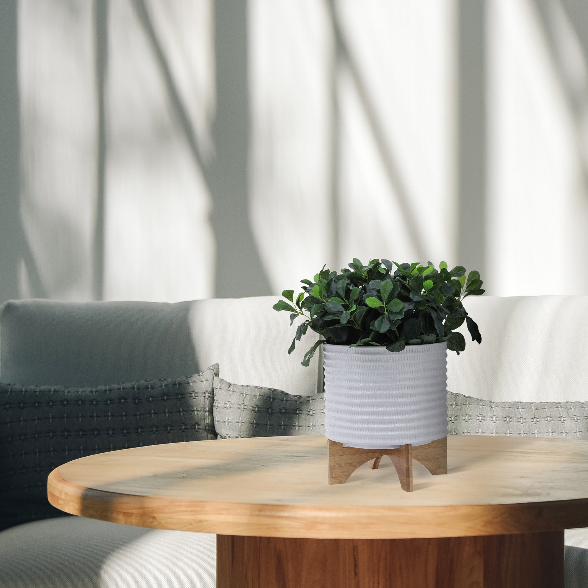 Yiekholo LL-1635AA Round 11.0-in W x 12-in H x 11-in D White Ceramic Indoor/Outdoor with Self Watering Planter