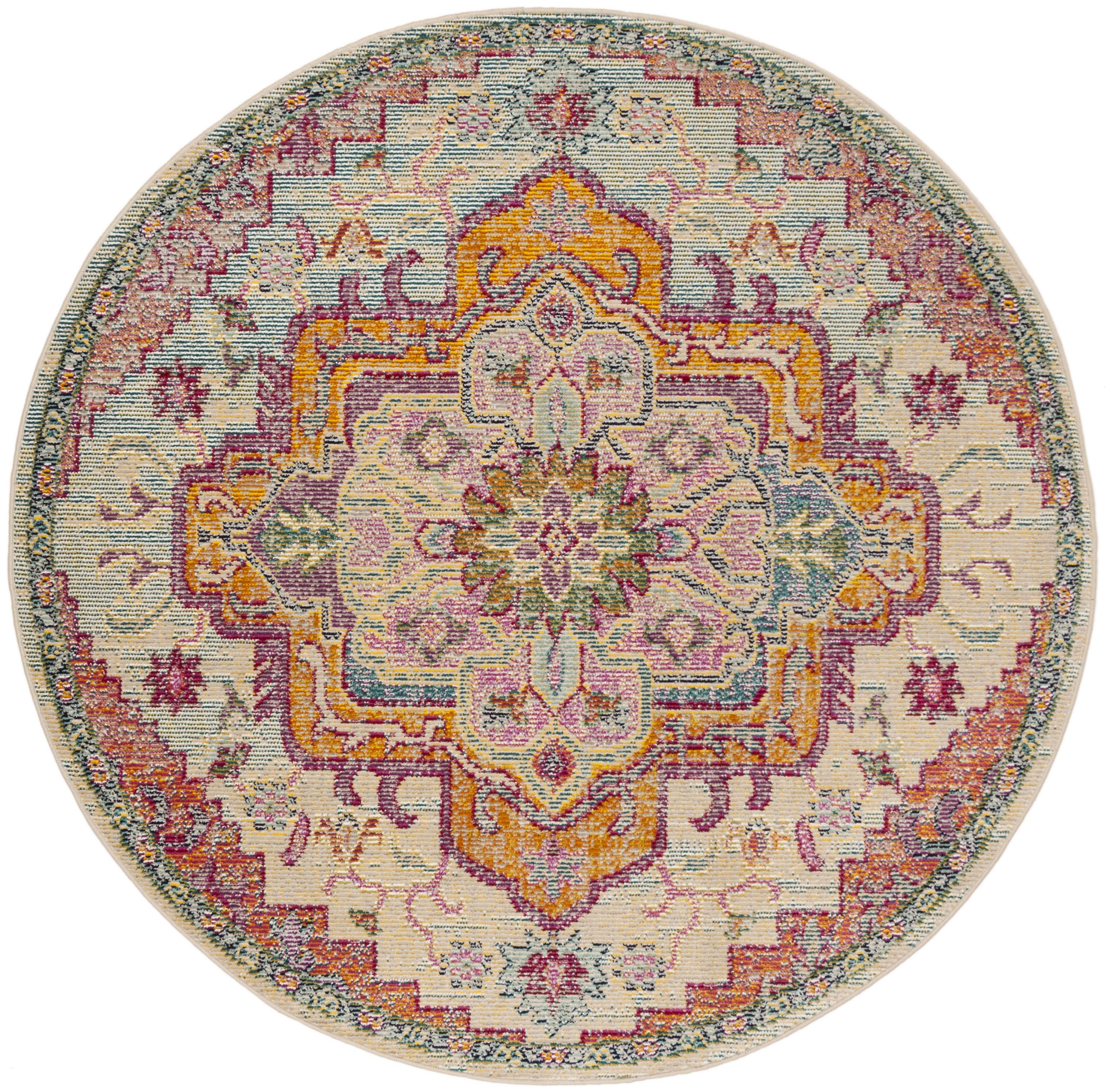Safavieh CRS501B-7R Crystal Fable 7 x 7 (ft) Tufted Polypropylene Light Blue/Fuchsia Round Indoor Distressed/Overdyed Vintage Area rug