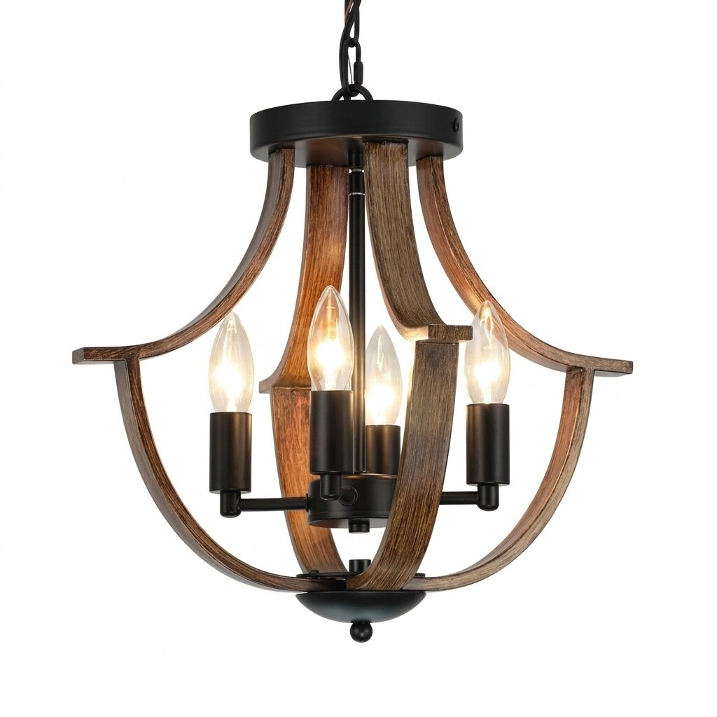 Aoibox Farmhouse 4 Light Faux Wood Brown LED Outdoor Pendant Light ...