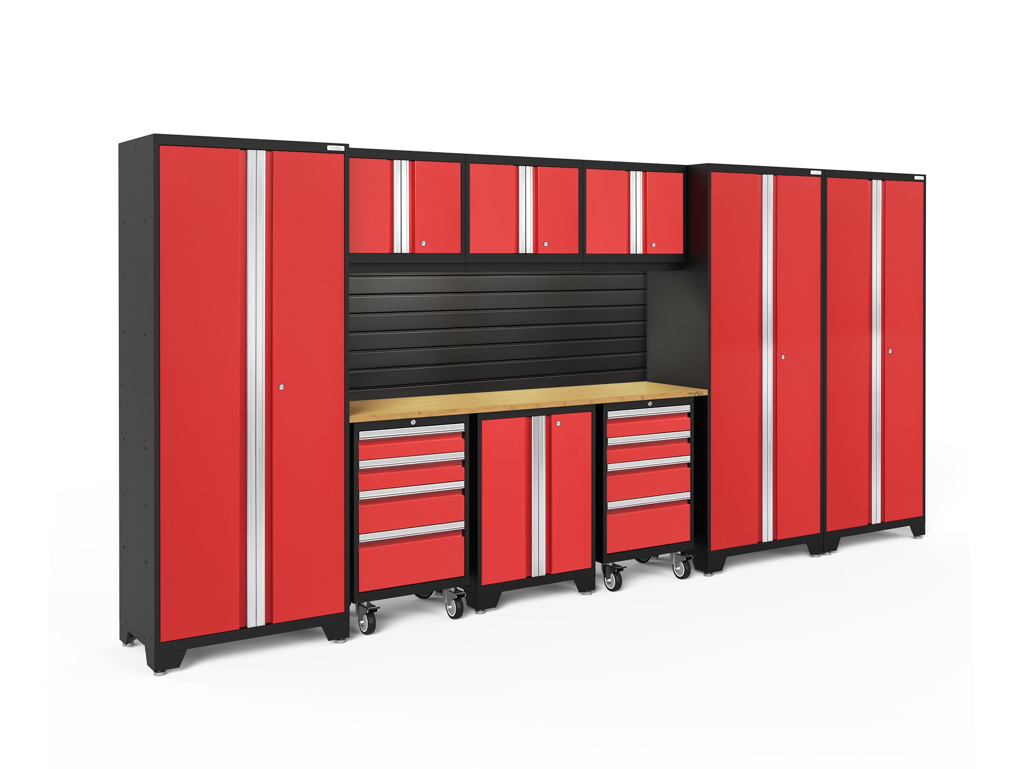 162-in W x 76.75-in H 9-Cabinets Steel Deep Red Garage Storage System | - NewAge Products 40438