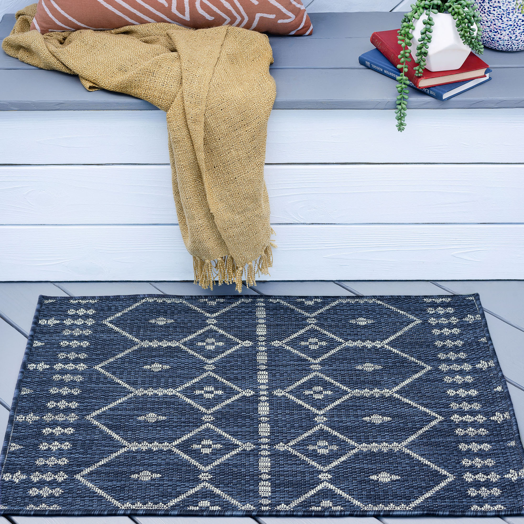 Tayse VND2007 2X3 Veranda 2 x 3 (ft) Flatweave Polypropylene Blue Rectangular Indoor/Outdoor Geometric Coastal Throw rug