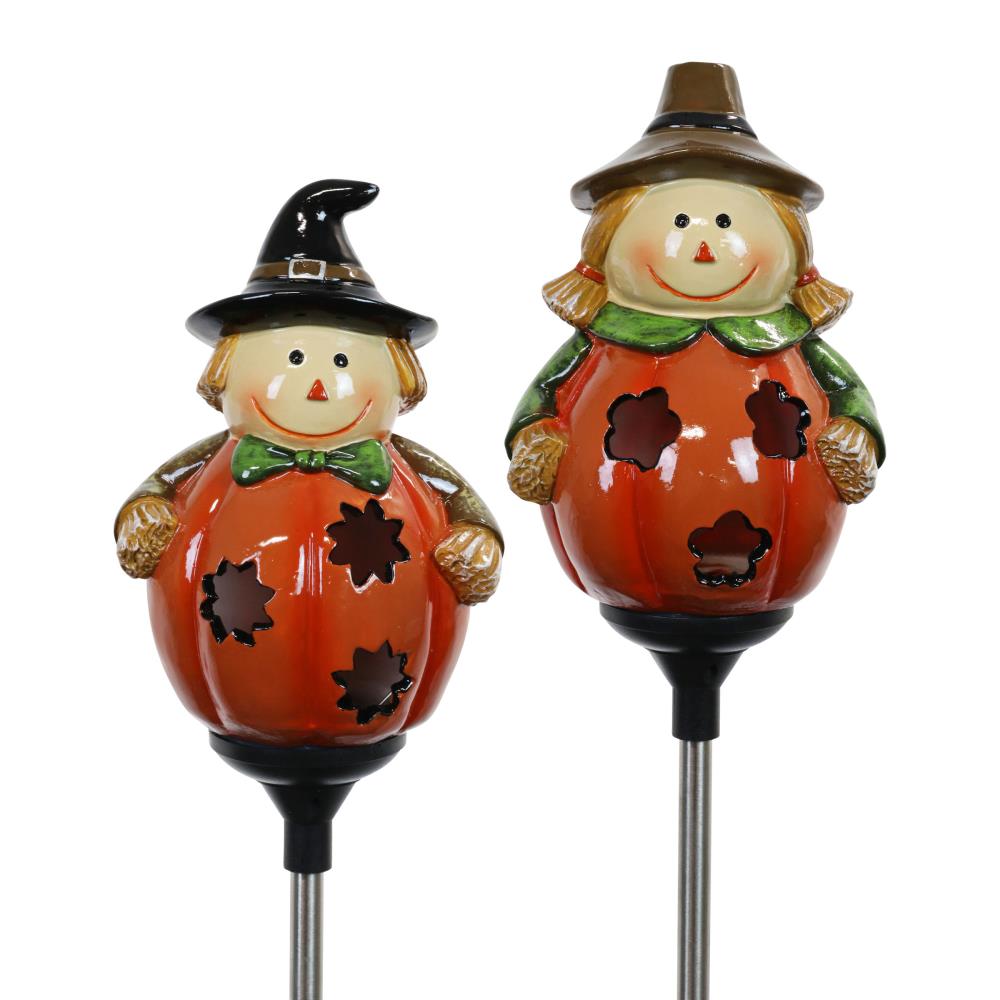 Exhart 51653-RS 2-Count Twinkling LED Solar Orange Scarecrow Halloween Lights