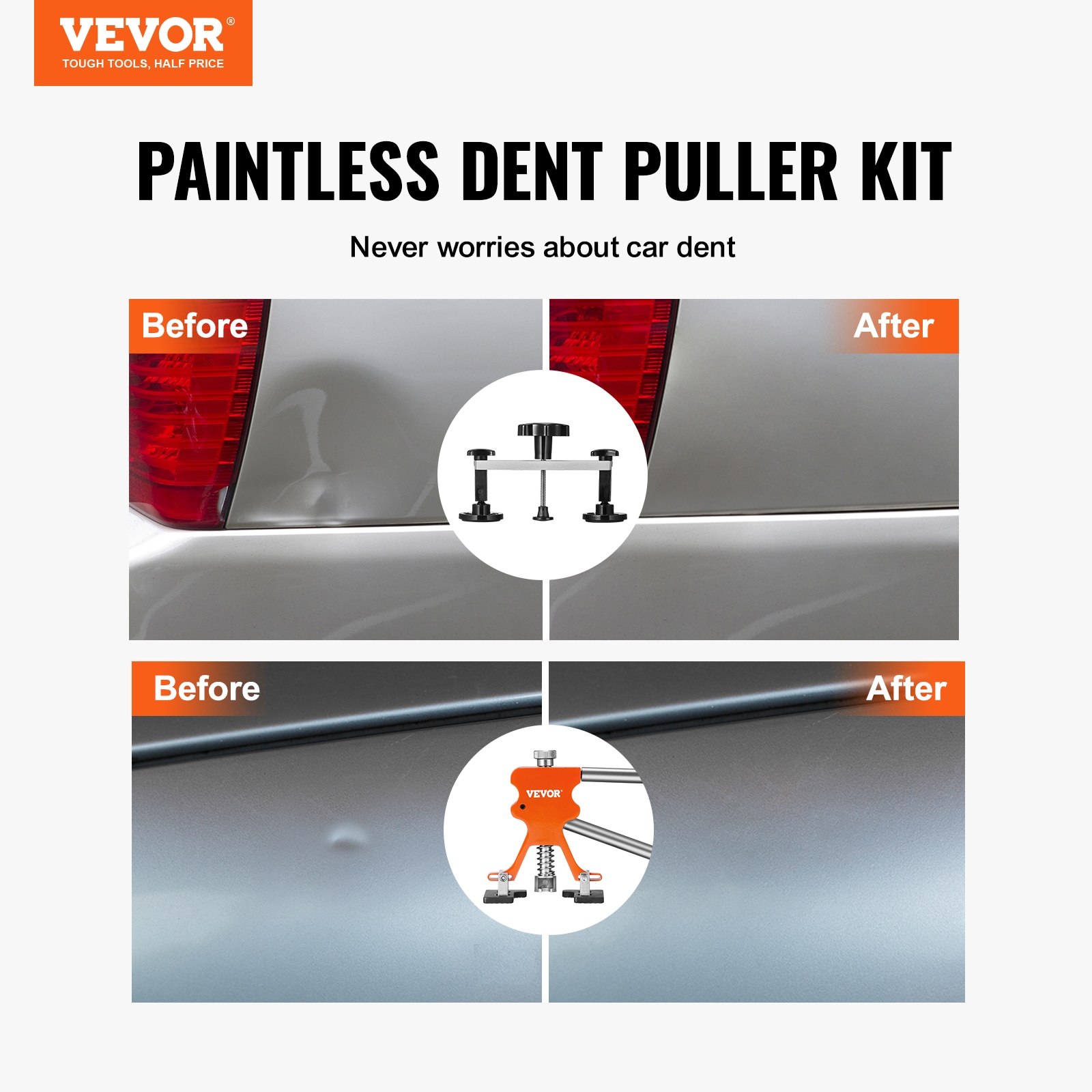 VEVOR 56 Pcs Dent Removal Kit, Paintless Dent Repair Kit with Golden Lifter, Bridge Puller, Car Dent Puller with Puller Tabs, Hot Glue Gun for Auto