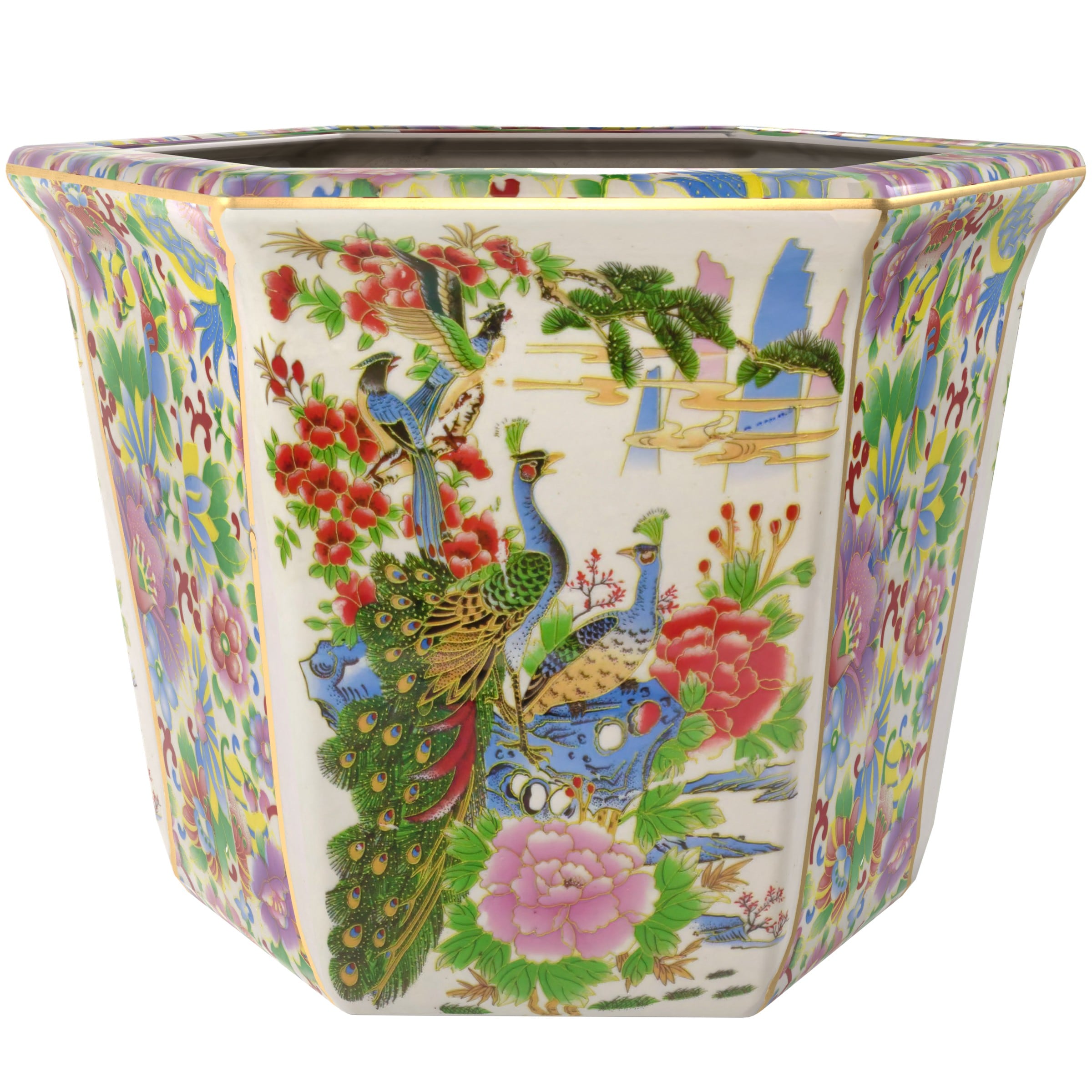 Oriental Furniture BW-FLOWER-GDN1 10-in W Medium Multiple colors/finishes Porcelain Indoor/Outdoor Planter with Drainage Holes