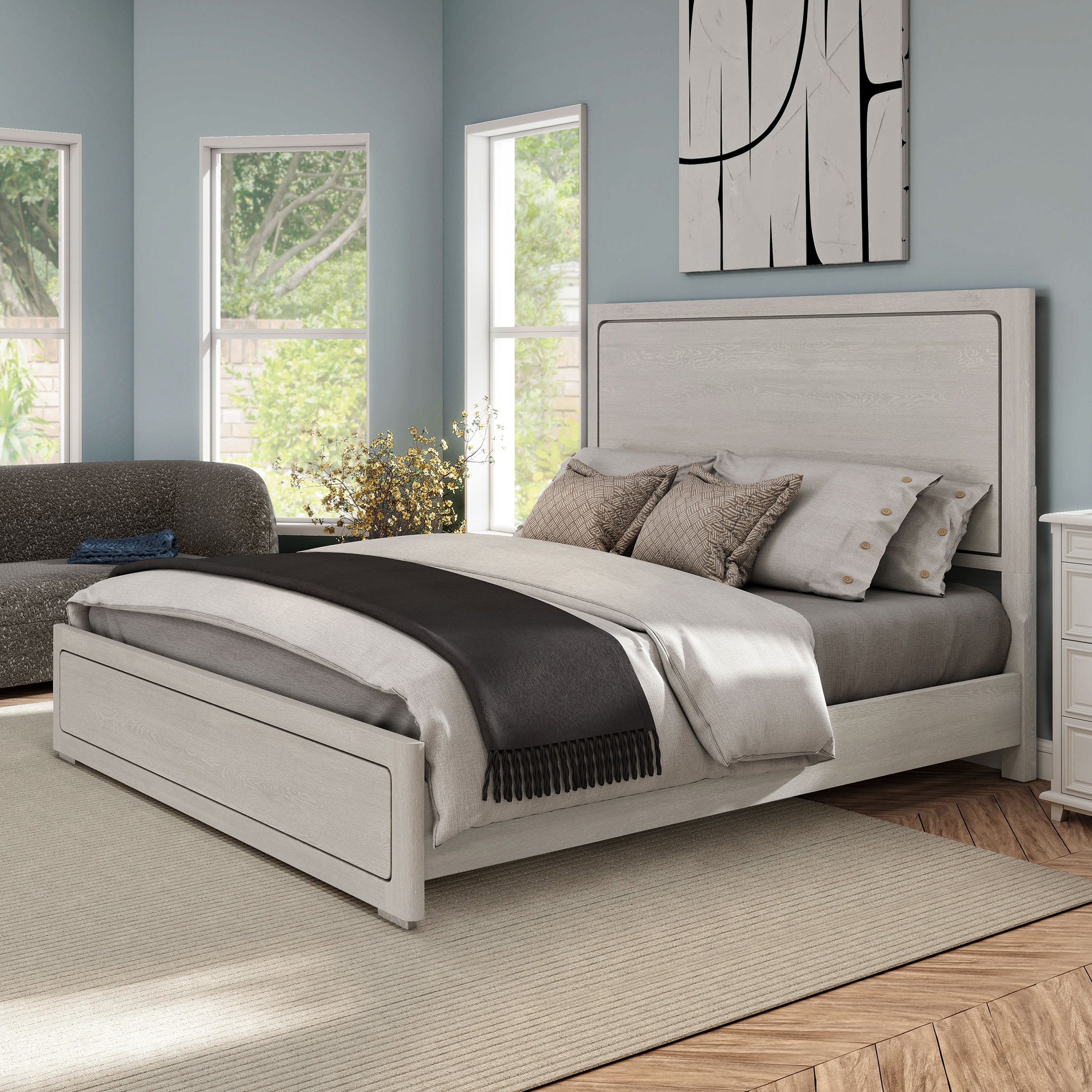 Furniture of America IDF-70100AK-Q Rally White Oak Queen Wood Panel Bed