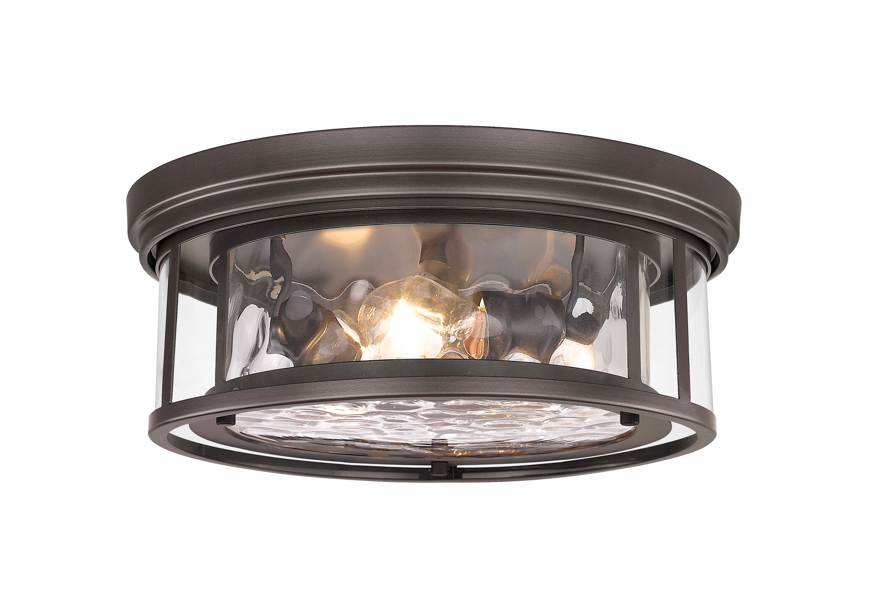 Clarion Transitional Bronze 3-Light Flush Mount with Waterglass Shade