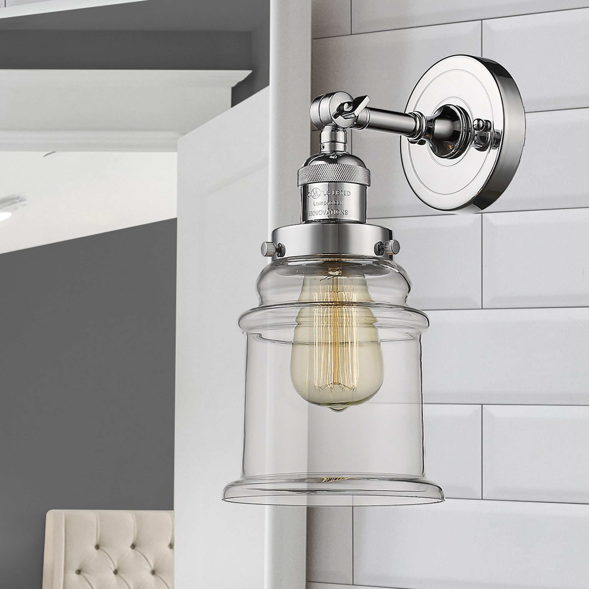 Innovations Lighting 203-PC-G182 Canton 6.5-in W 1 -Light Polished Chrome Industrial Wall Sconce
