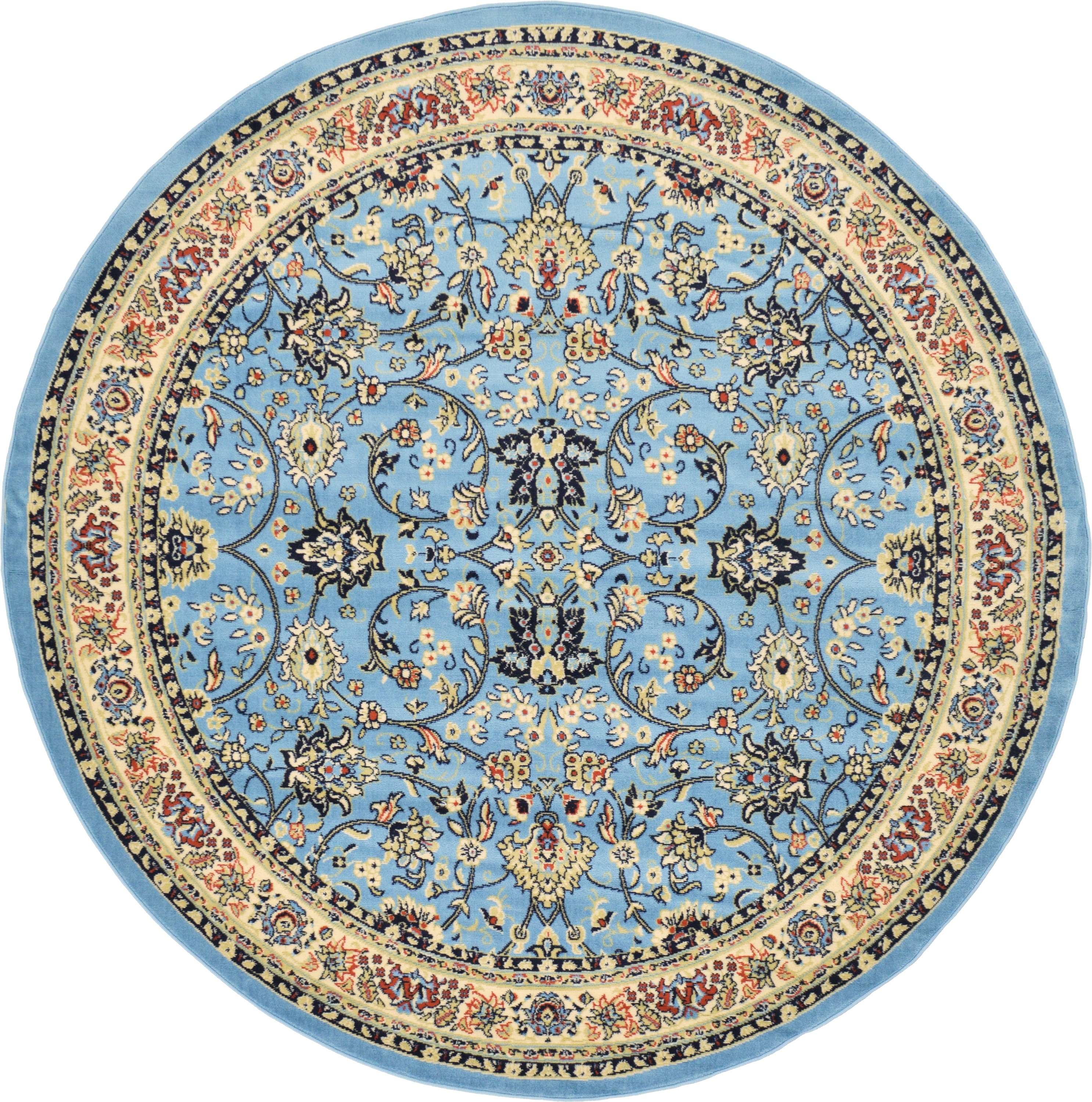 Unique Loom 3122724 Washington Sialk Hill 8 x 8 (ft) Loomed Polypropylene Light Blue/Ivory Round Indoor Floral/Botanical Area rug