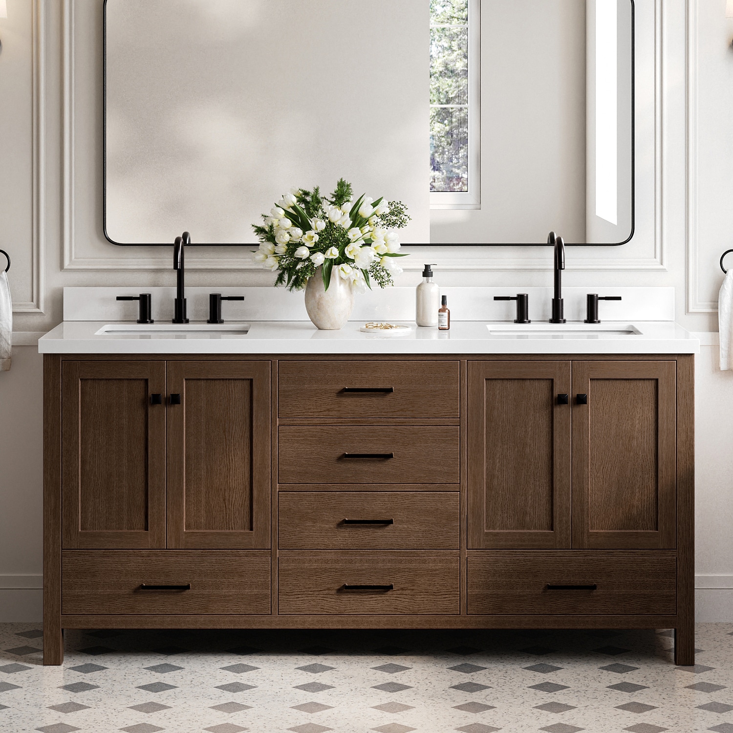 ARIEL Cambridge 72-in Brown Oak Undermount Double Sink Bathroom